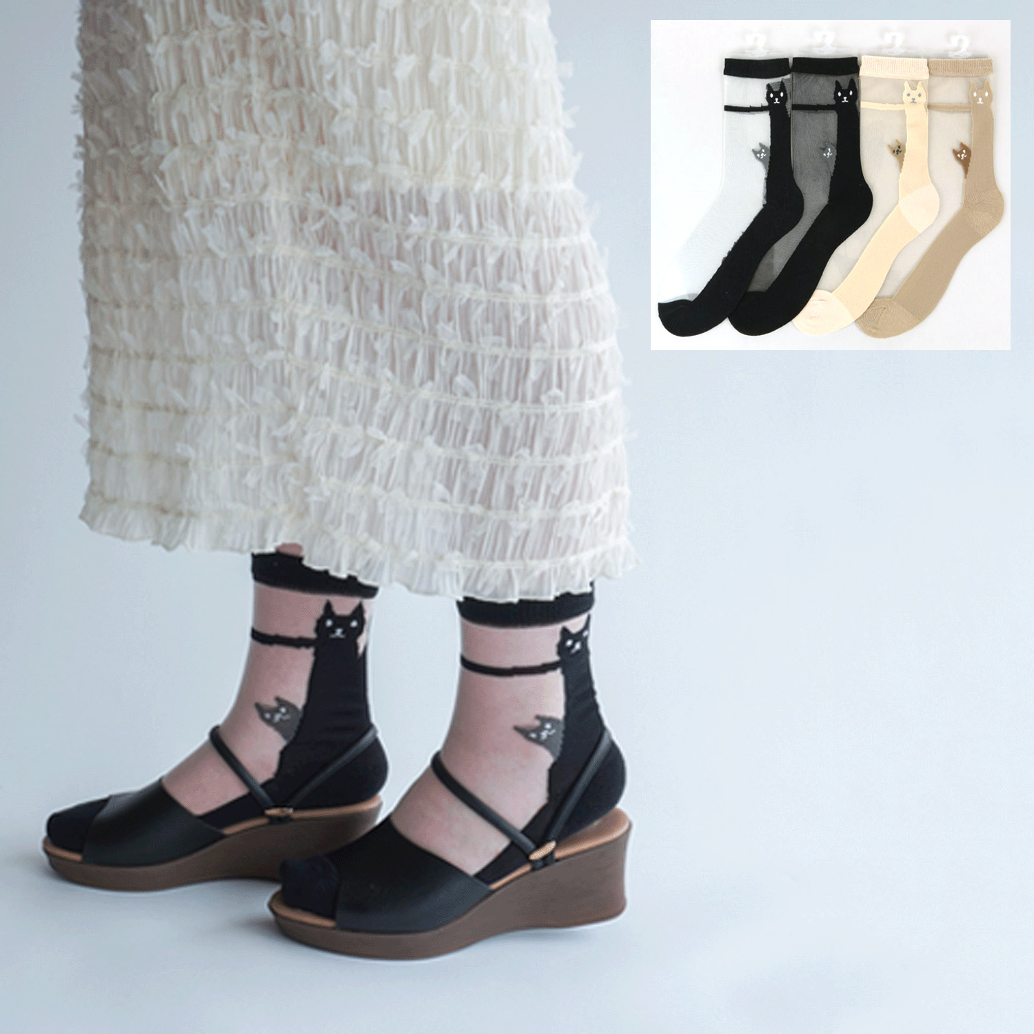 大人気★シースルーソックス 後ろ猫柄 - 画像1