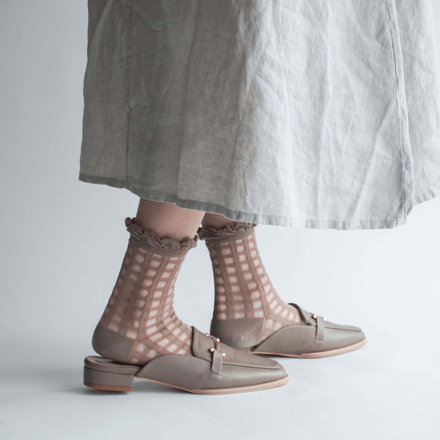 やわらかナイロン シースルーソックス  チェック柄 - 画像4