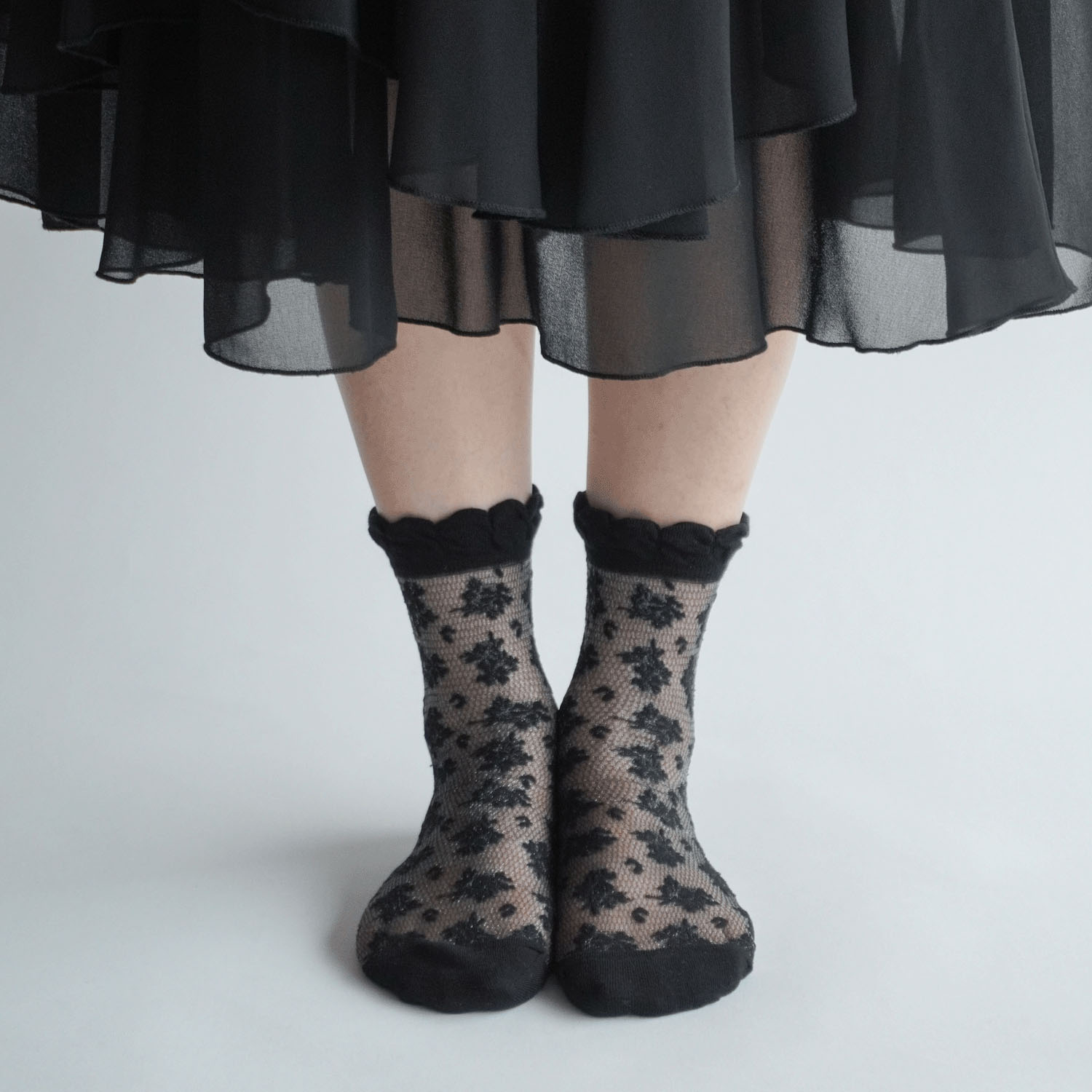 やわらかナイロン シースルーソックス  花草柄 - 画像5