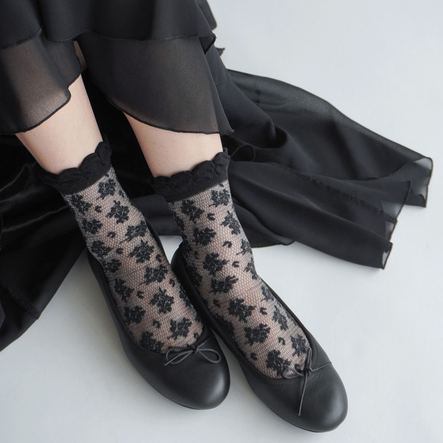 やわらかナイロン シースルーソックス  花草柄 - 画像6