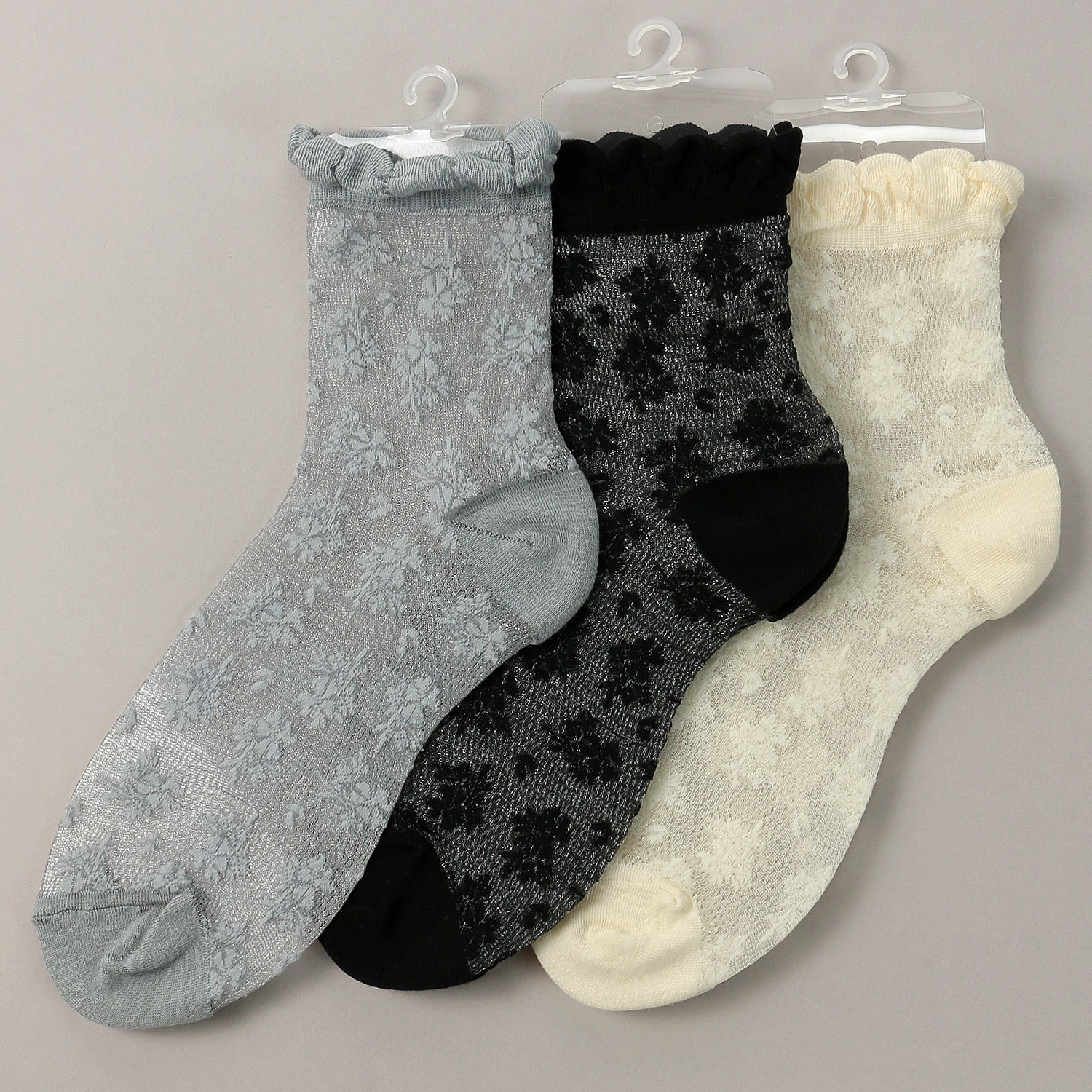 やわらかナイロン シースルーソックス  花草柄