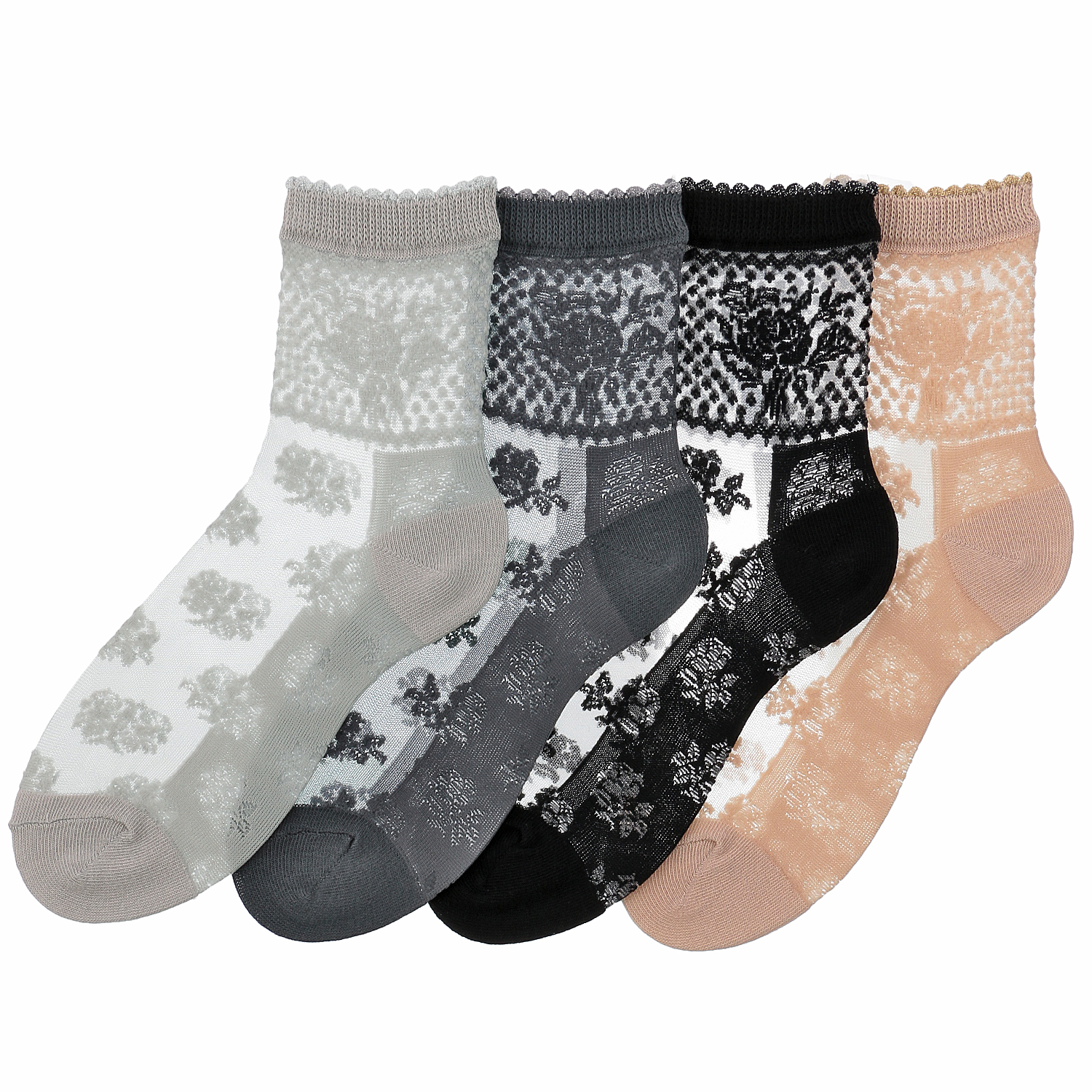 シースルーソックス 幾何学 バラ柄【在庫限りで取り寄せ】