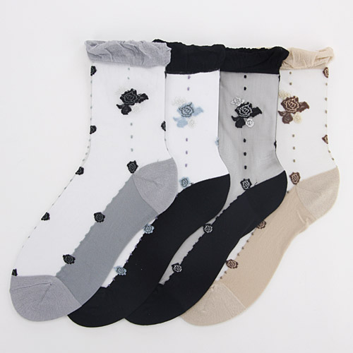 シースルーソックス ほんのきもちドットローズ柄