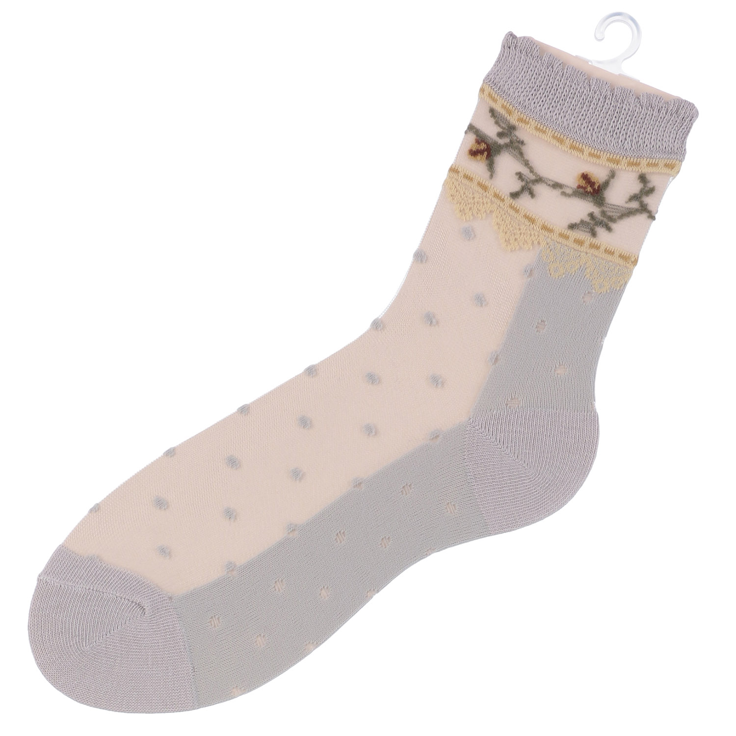 シースルーソックス 花レース水玉 - 画像3