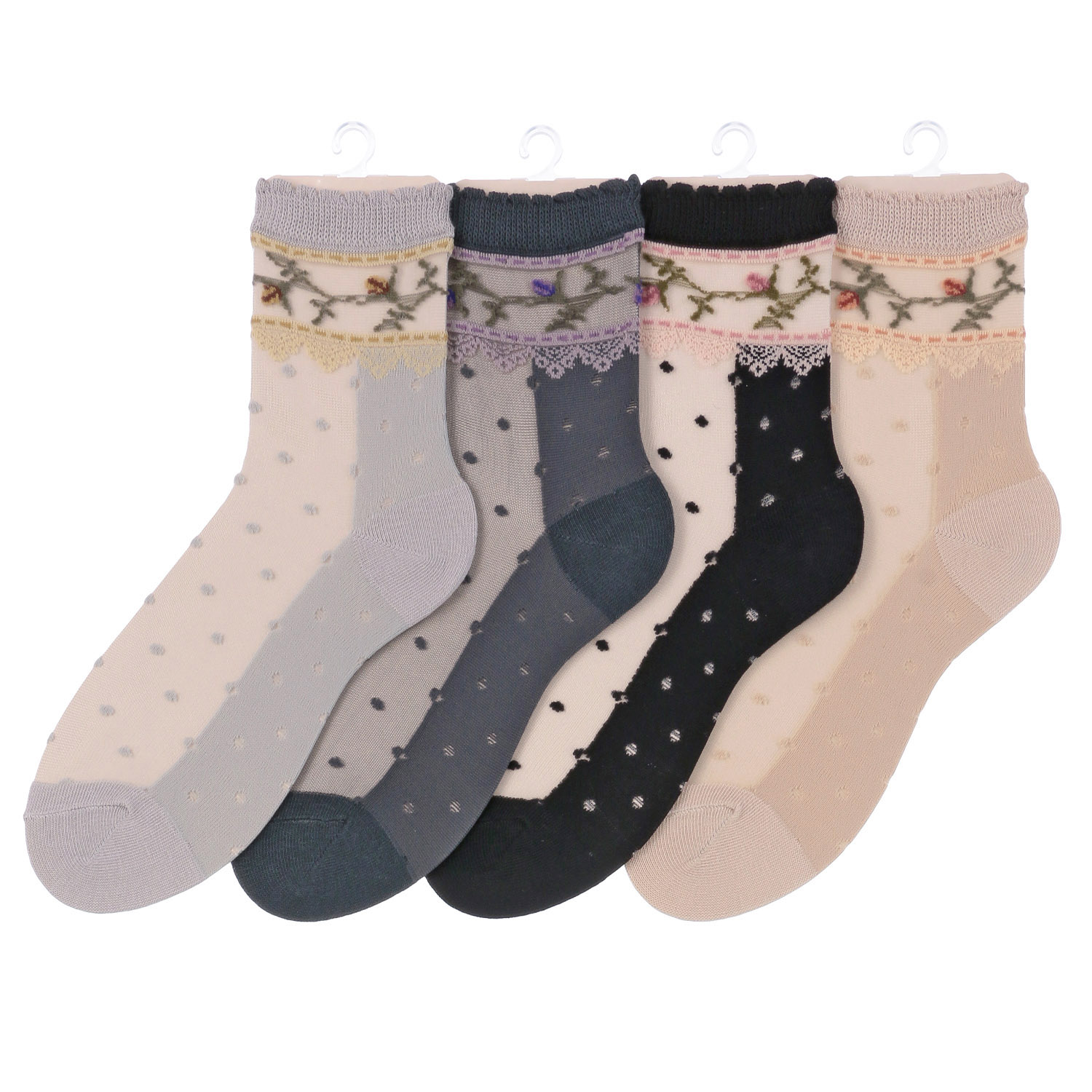 シースルーソックス 花レース水玉 - 画像1