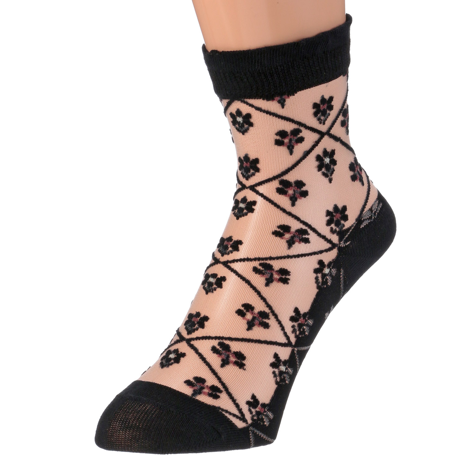 シースルーソックス 花ダイヤ柄 - 画像4