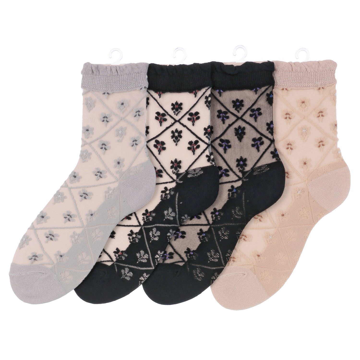 シースルーソックス 花ダイヤ柄 - 画像1