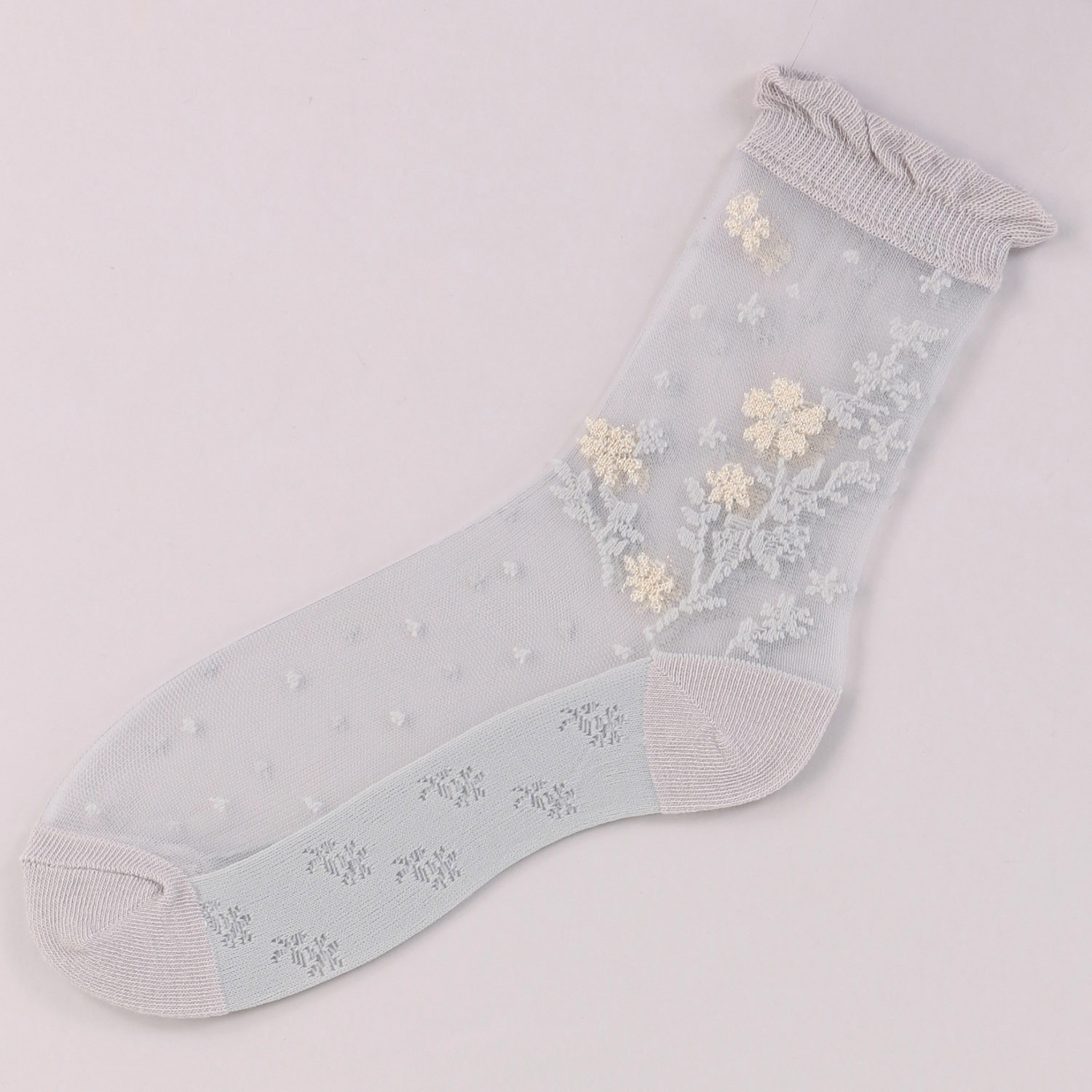 シースルーソックス ラメ花柄 - 画像3
