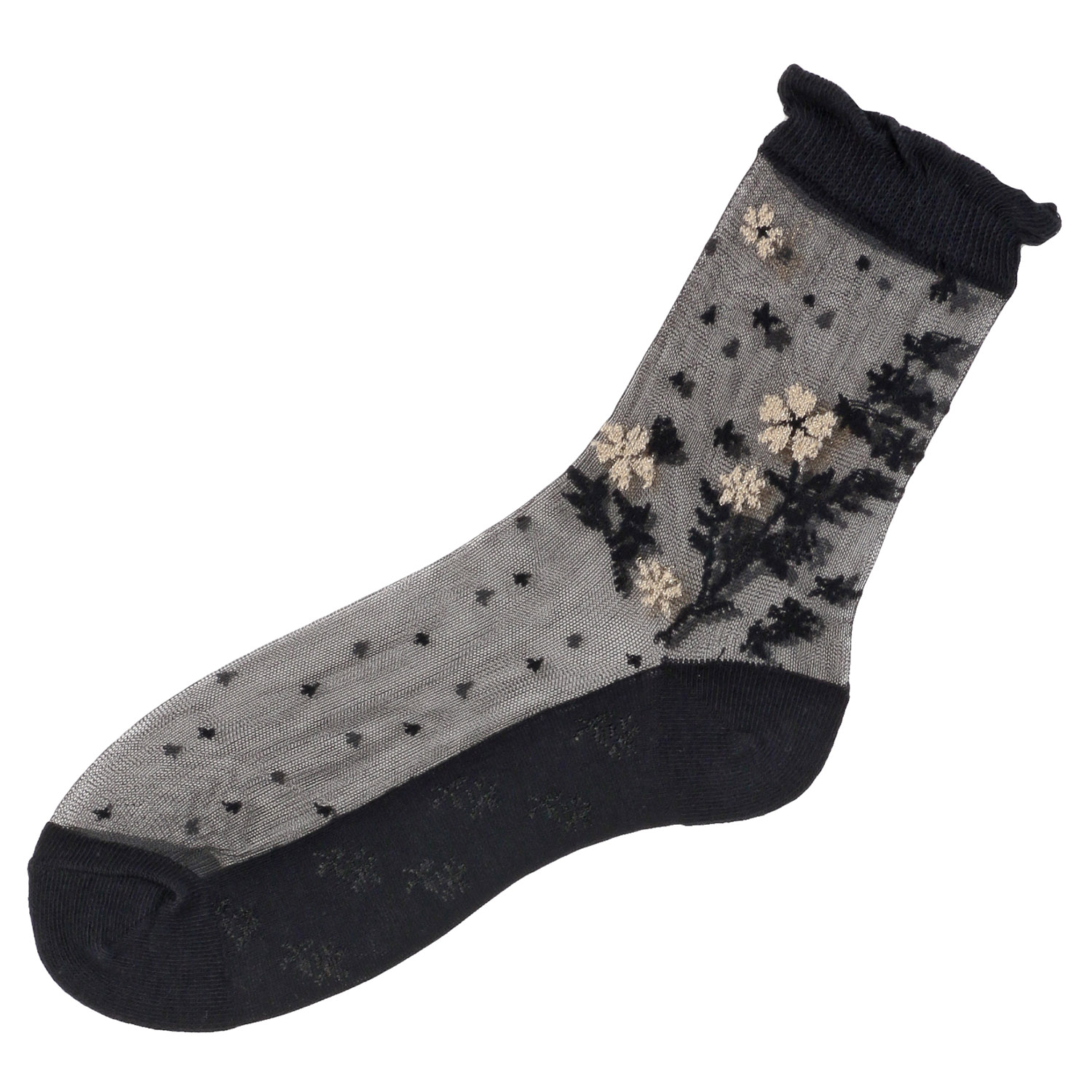 シースルーソックス ラメ花柄 - 画像5