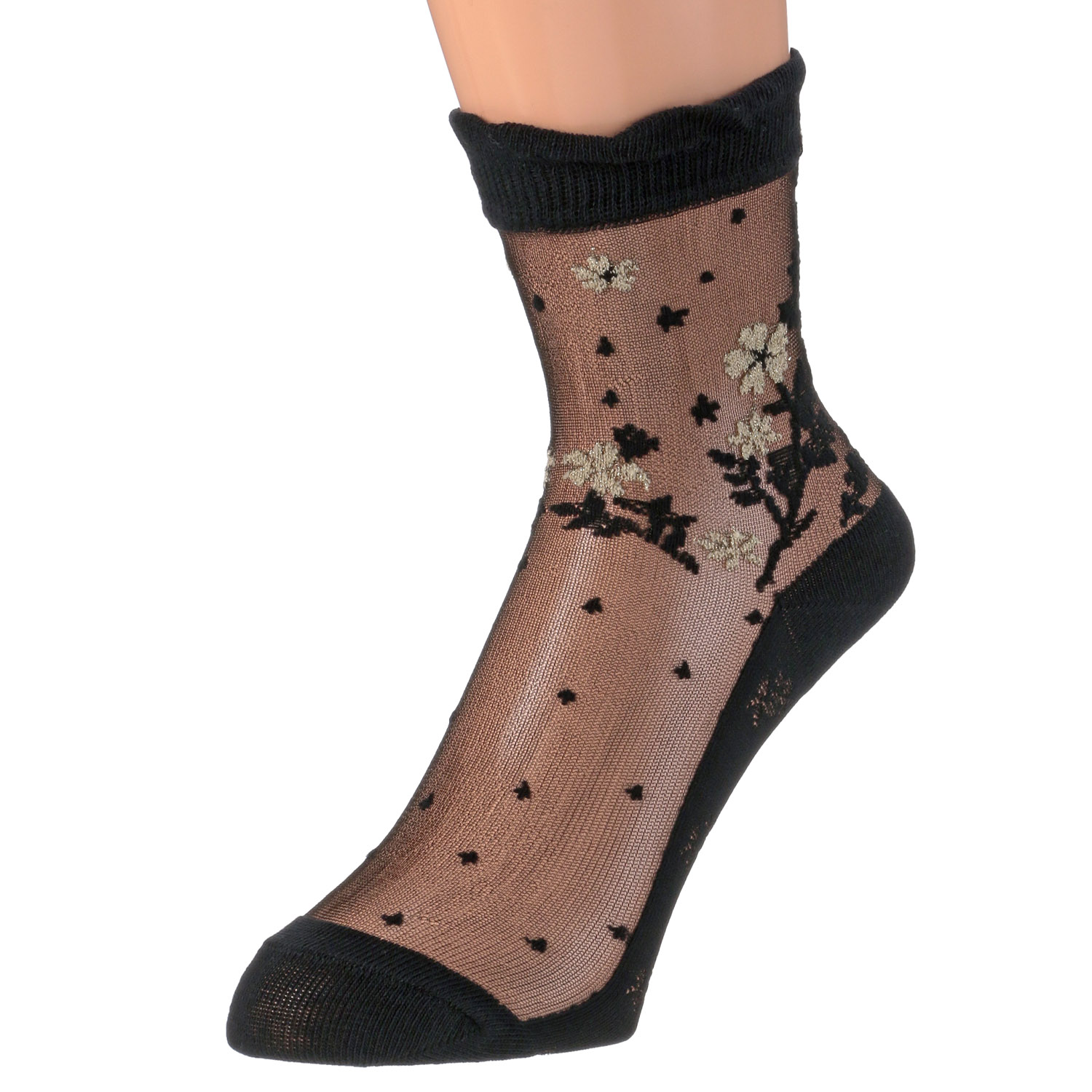 シースルーソックス ラメ花柄 - 画像5