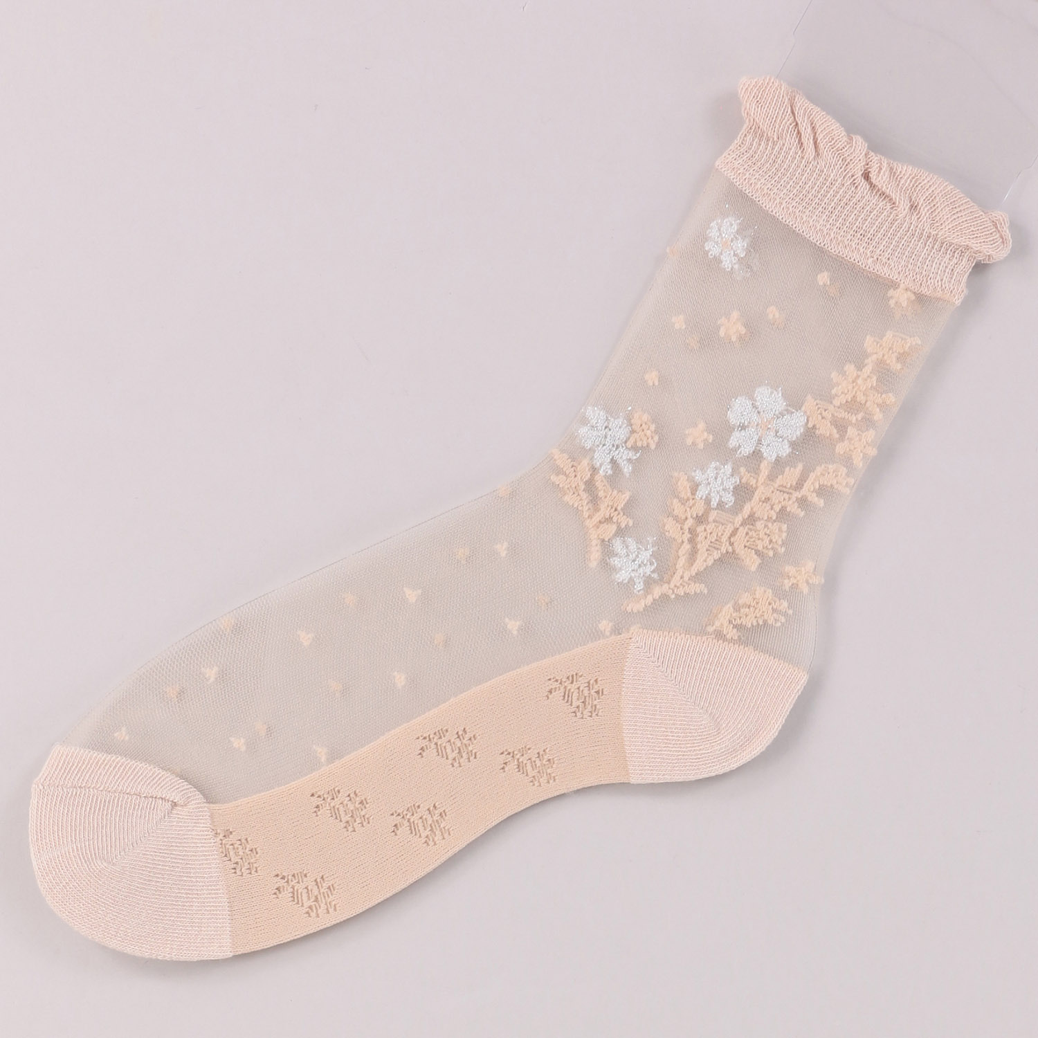 シースルーソックス ラメ花柄 - 画像7