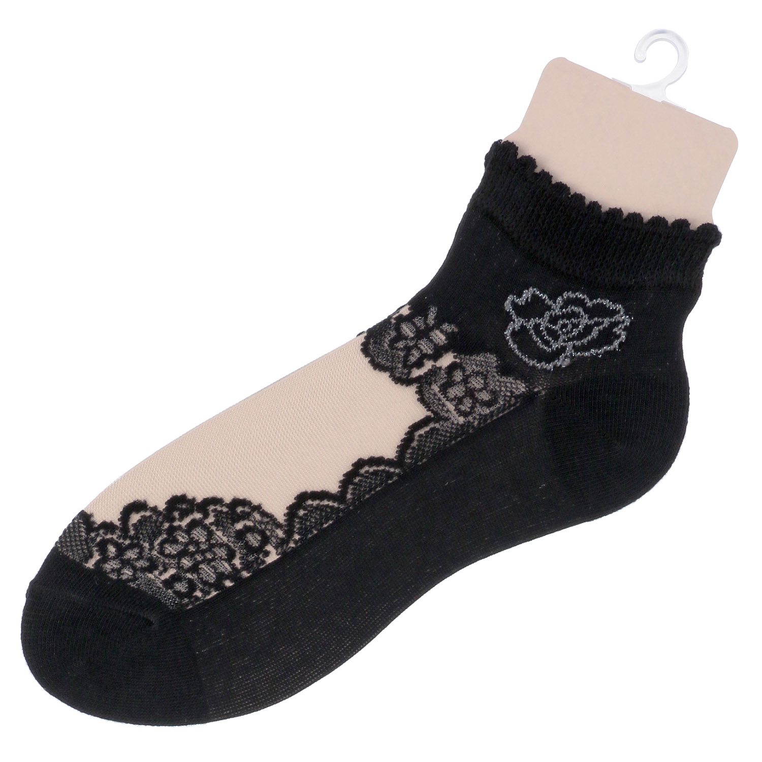 シースルーソックス ショート丈 薔薇レース - 画像5