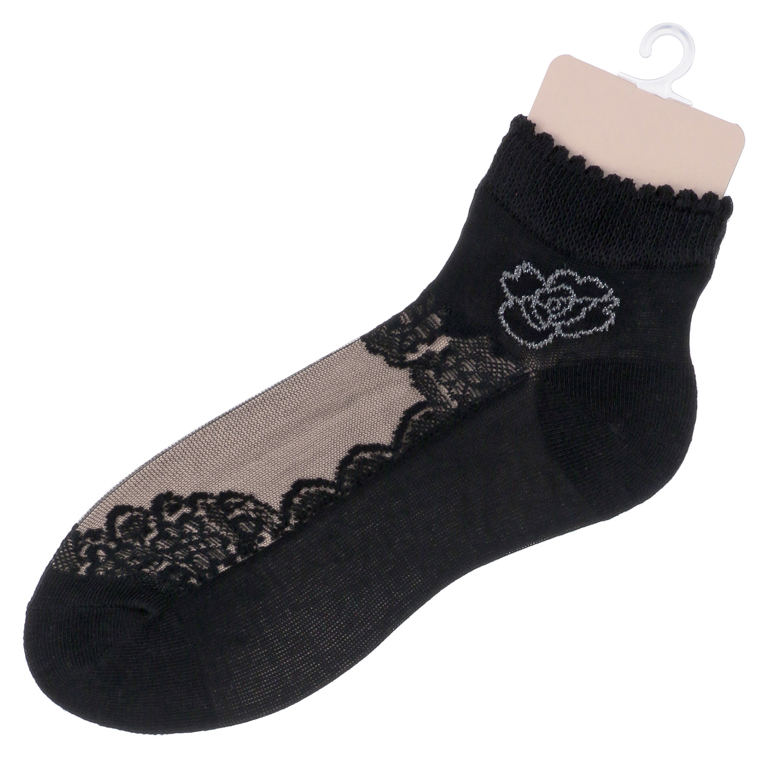 シースルーソックス ショート丈 薔薇レース - 画像6