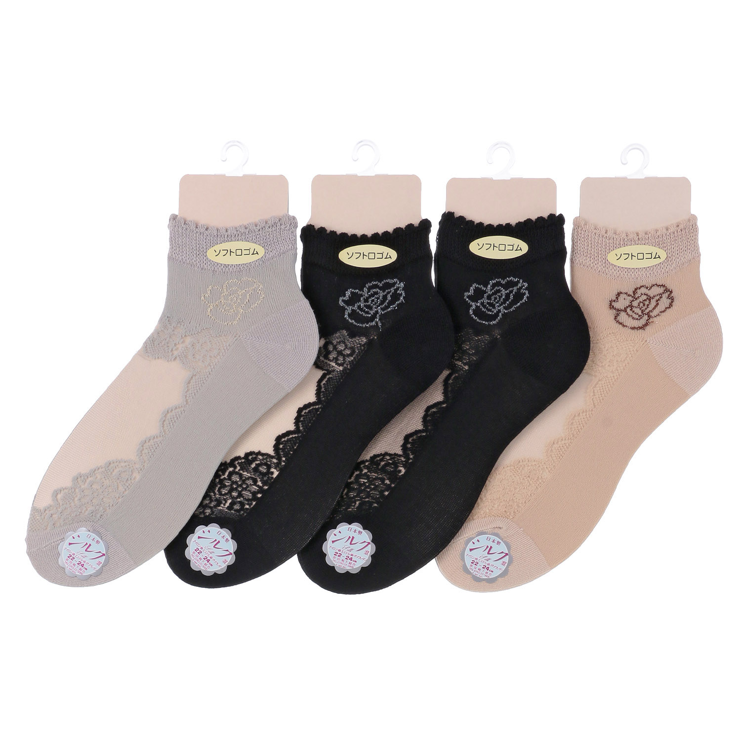 シースルーソックス ショート丈 薔薇レース - 画像1