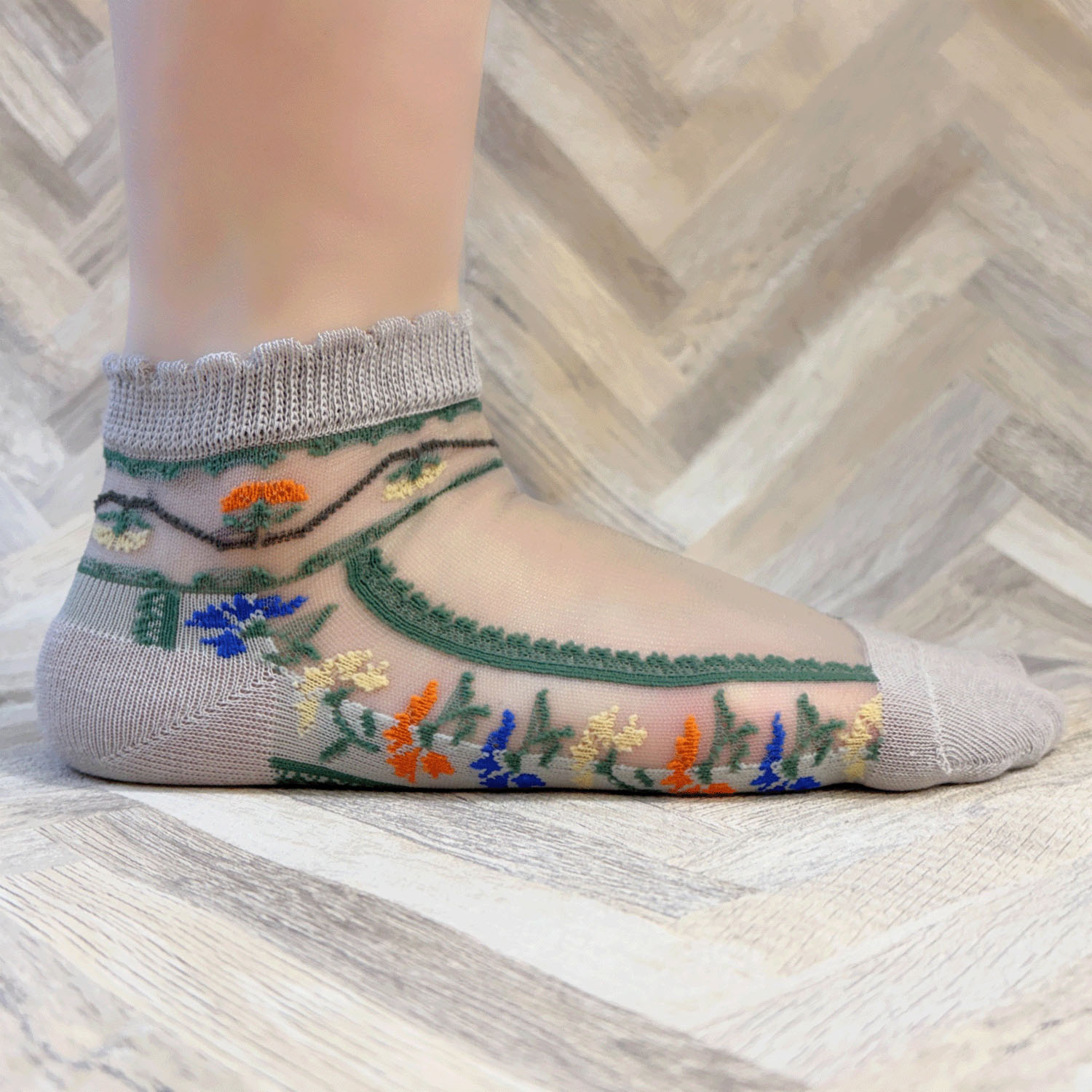 シースルーソックス ショート丈 カラフル花柄 - 画像2