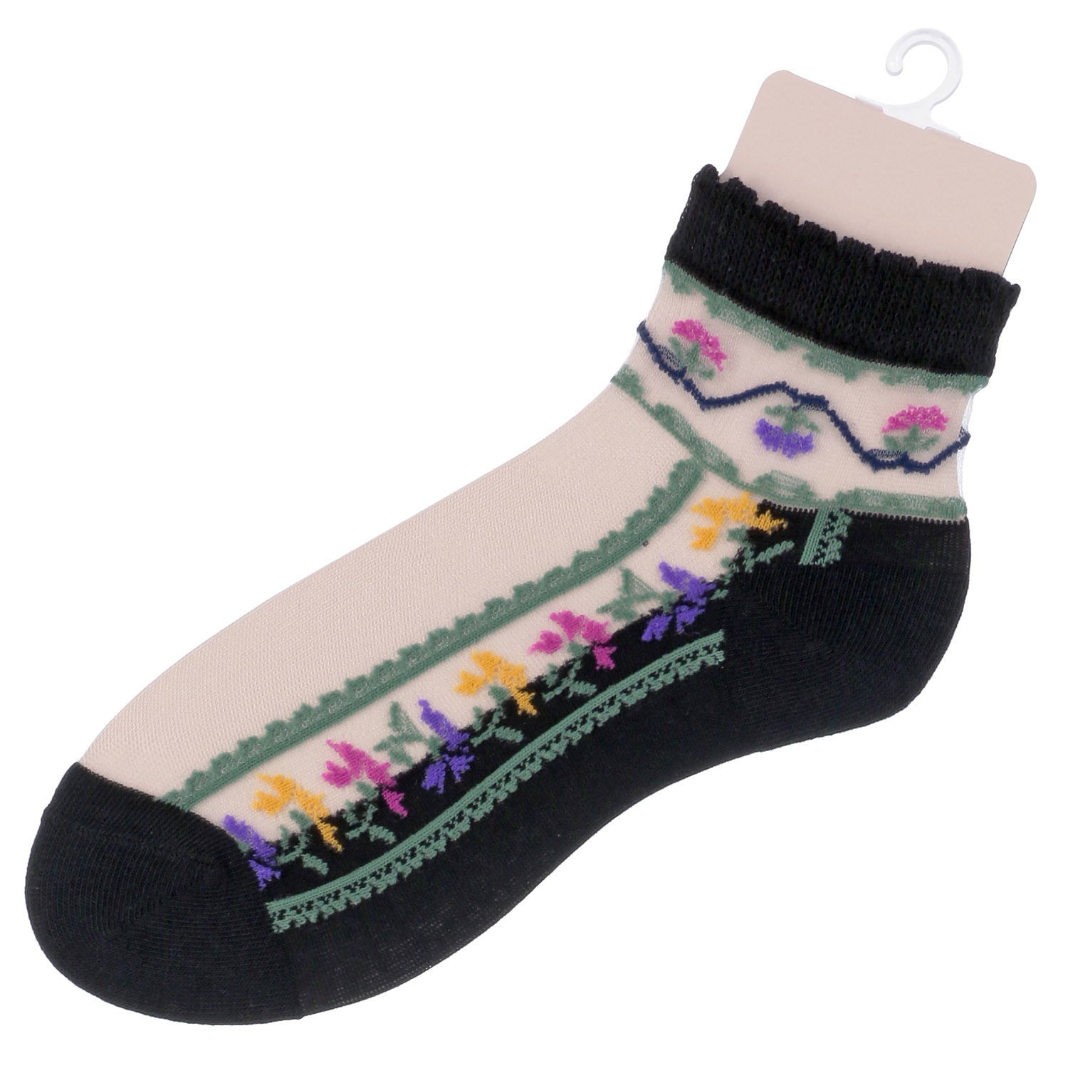 シースルーソックス ショート丈 カラフル花柄 - 画像4