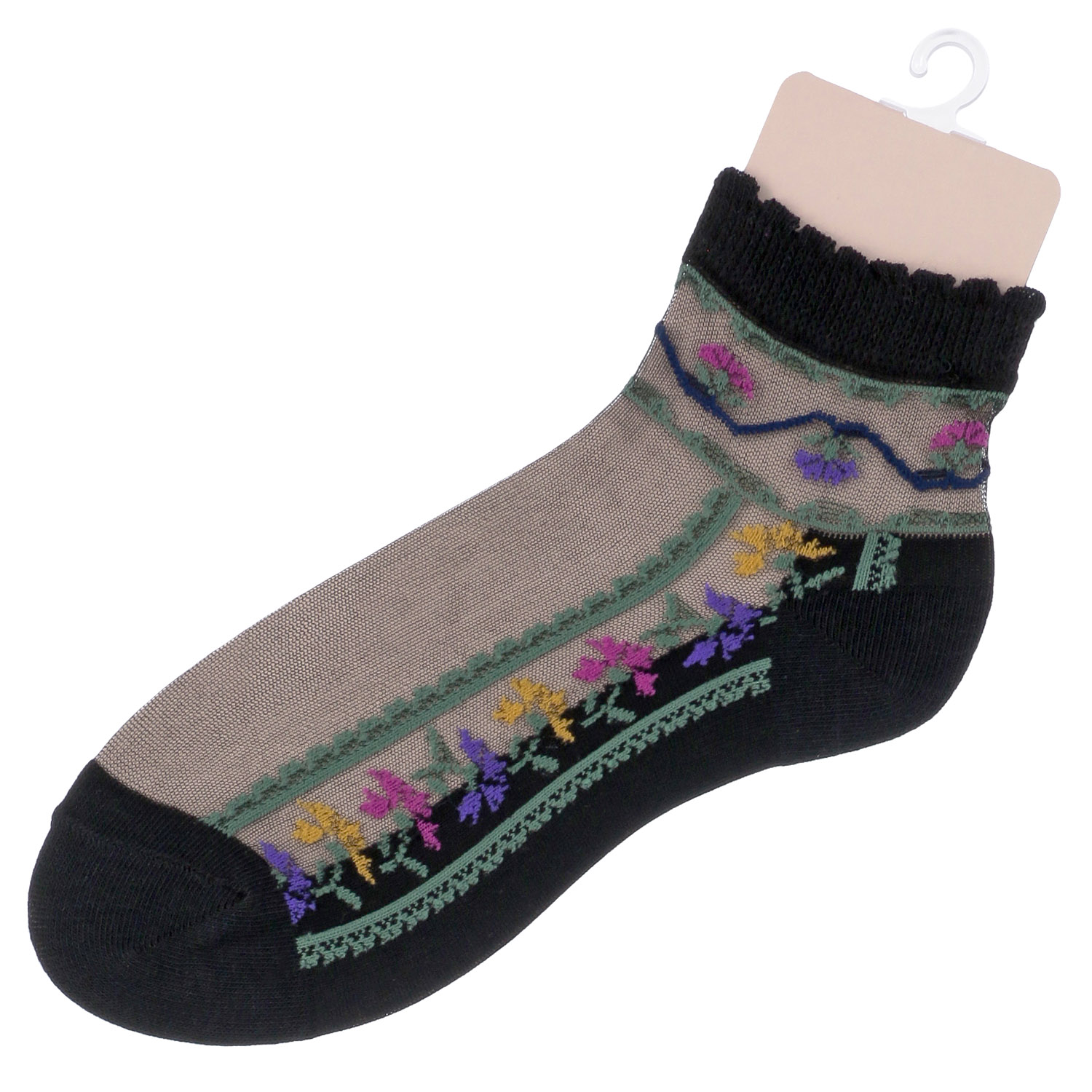 シースルーソックス ショート丈 カラフル花柄 - 画像4