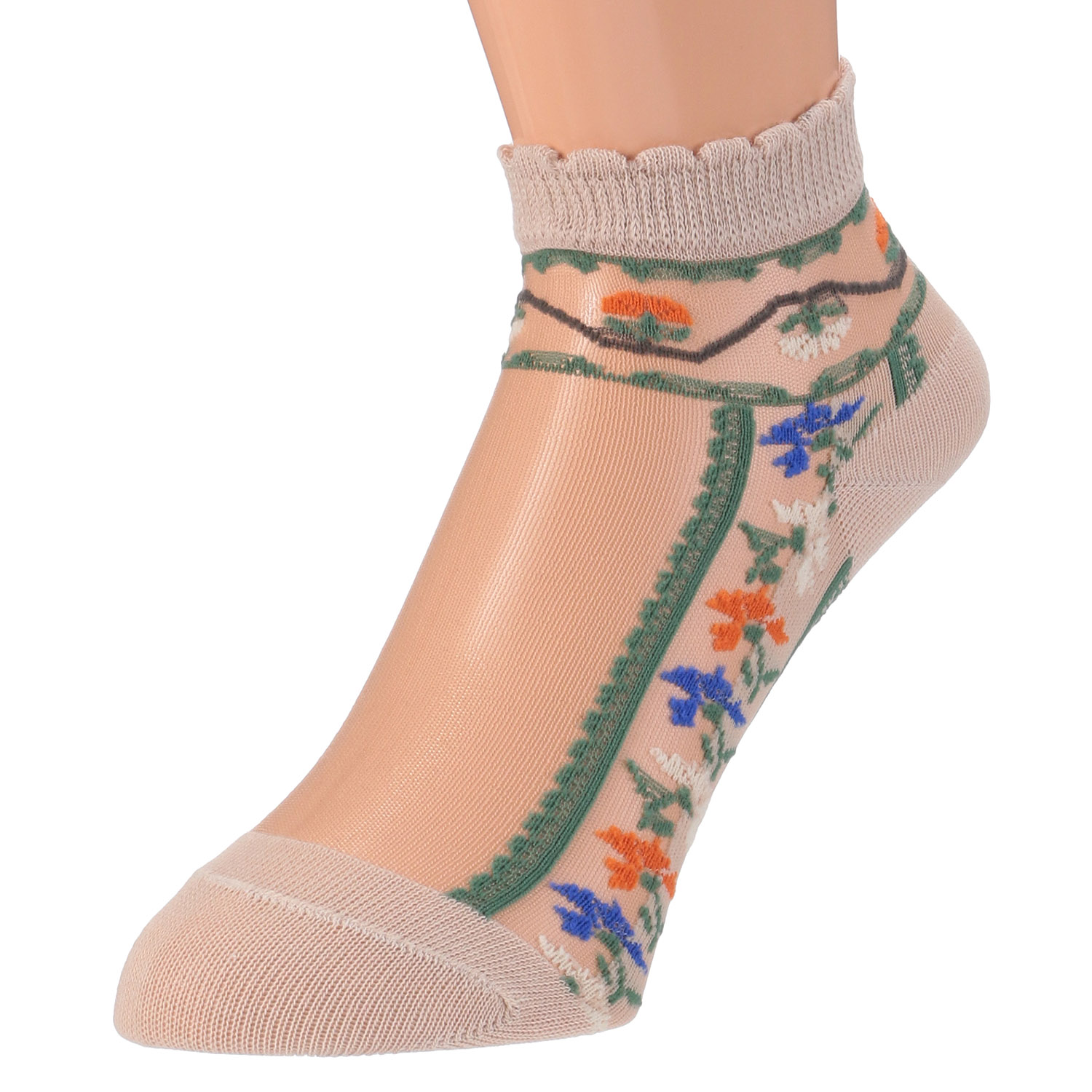 シースルーソックス ショート丈 カラフル花柄 - 画像6