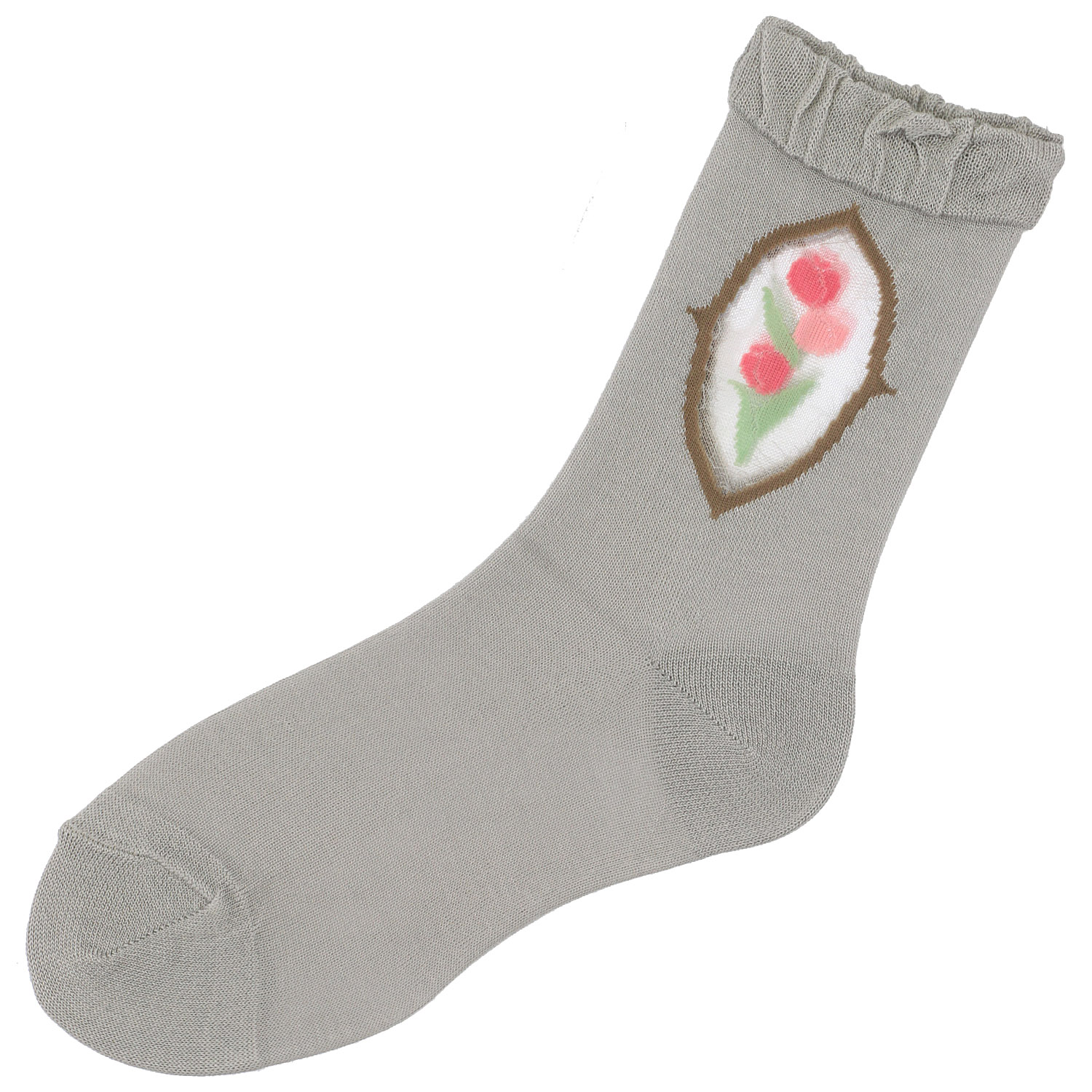 シースルーソックス 丈長  シルク混 くりぬき チューリップ柄 - 画像2