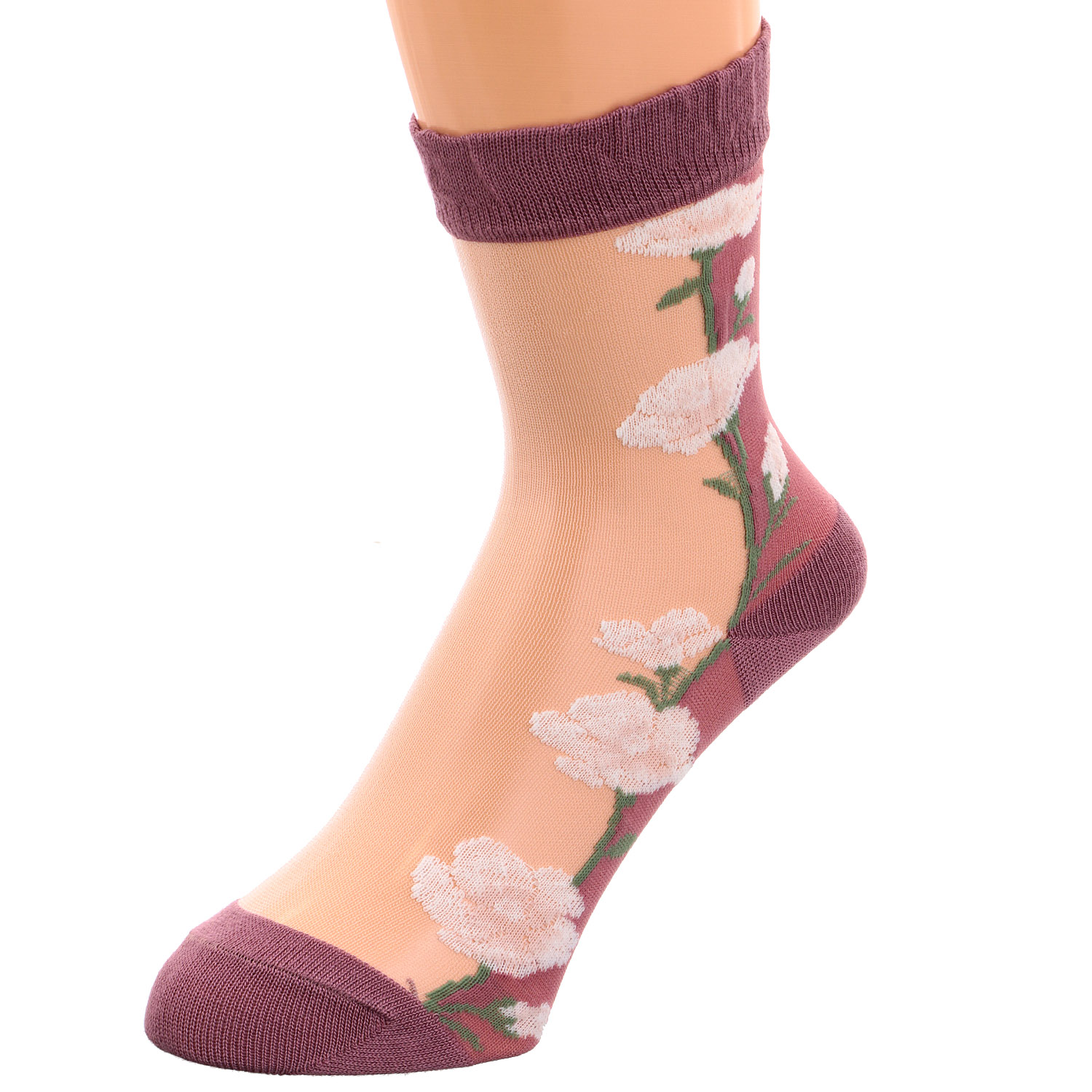 シースルーソックス 丈長  花柄（タチアオイ） - 画像6