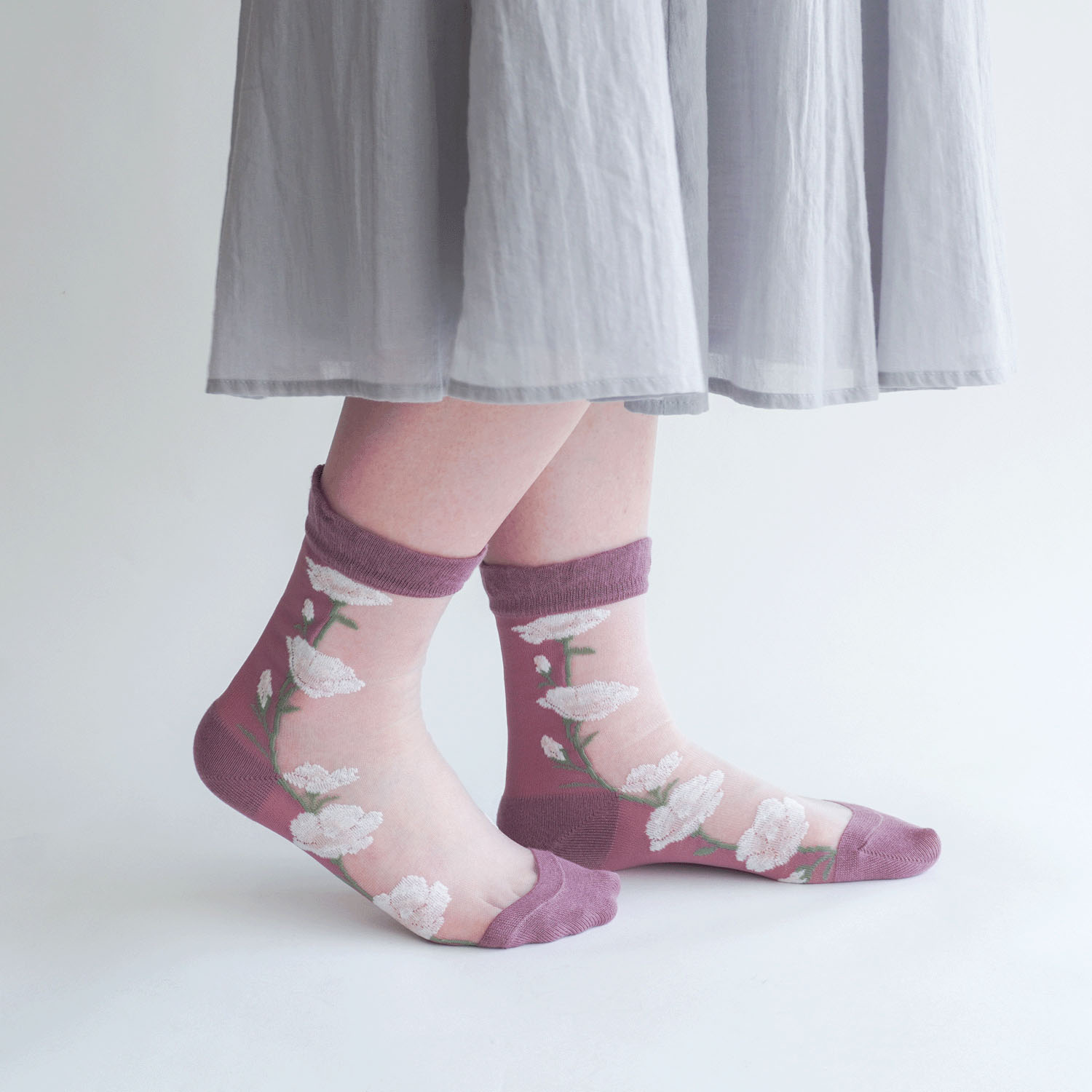 シースルーソックス 丈長  花柄（タチアオイ） - 画像9