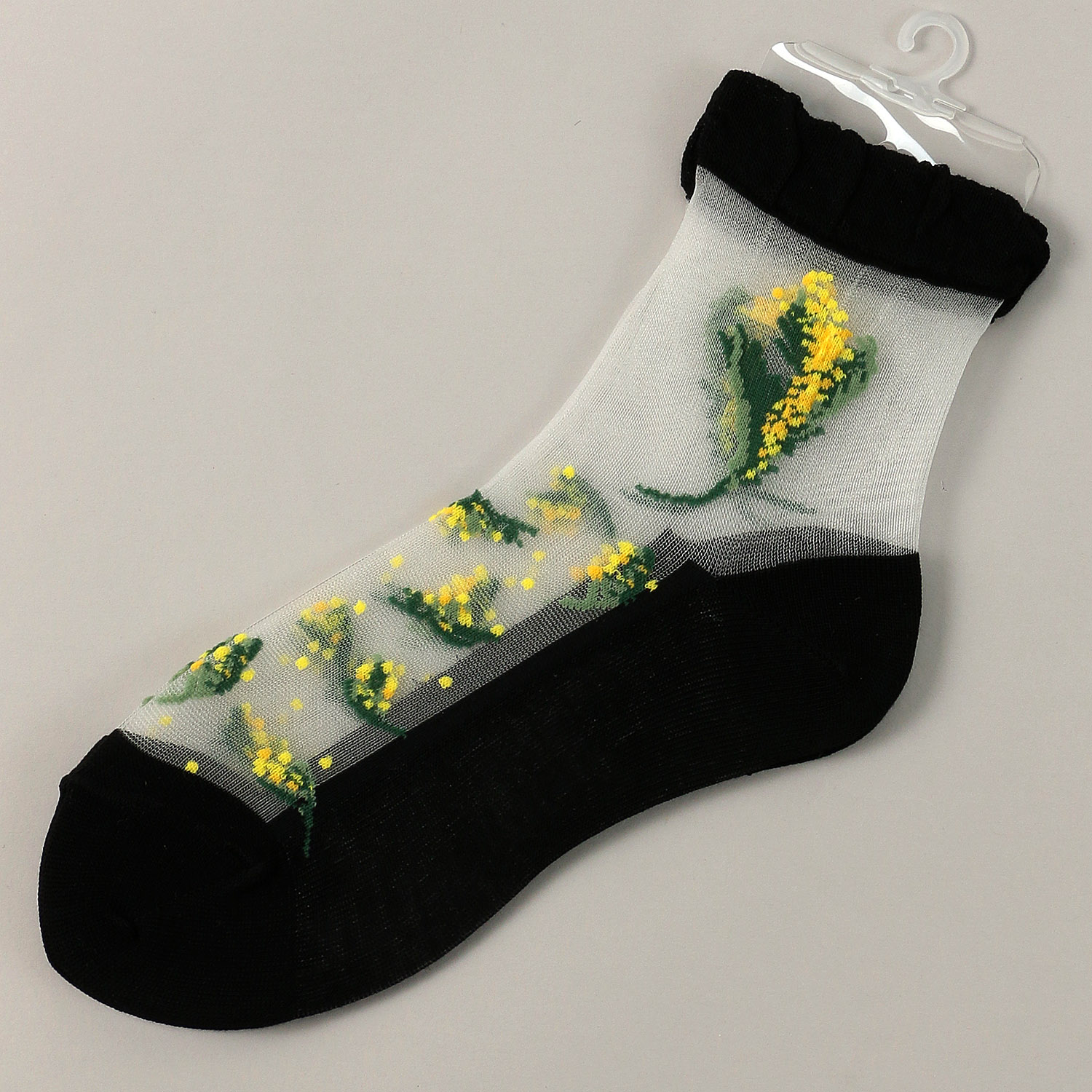 シースルーソックス クルー丈 ミモザ柄 - 画像3