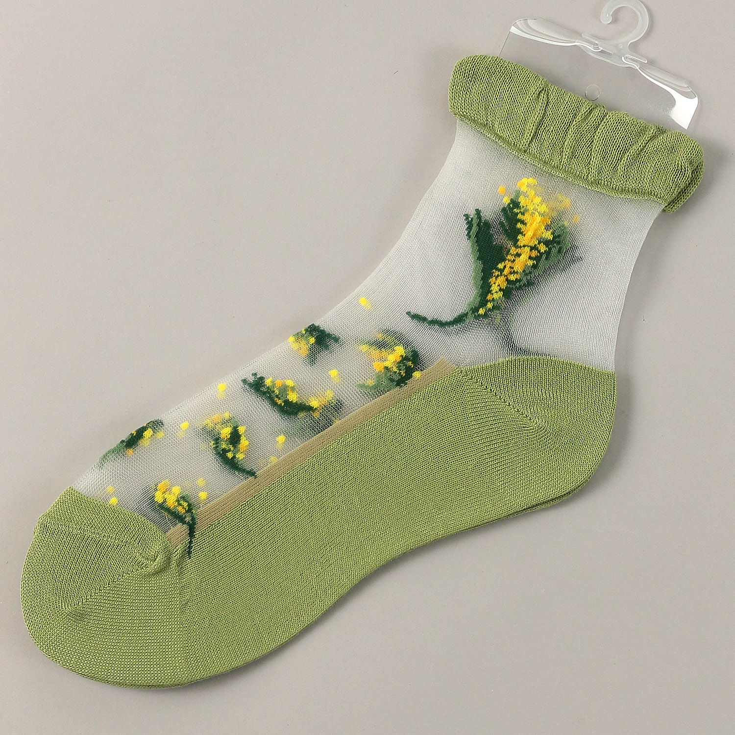 シースルーソックス クルー丈 ミモザ柄 - 画像4