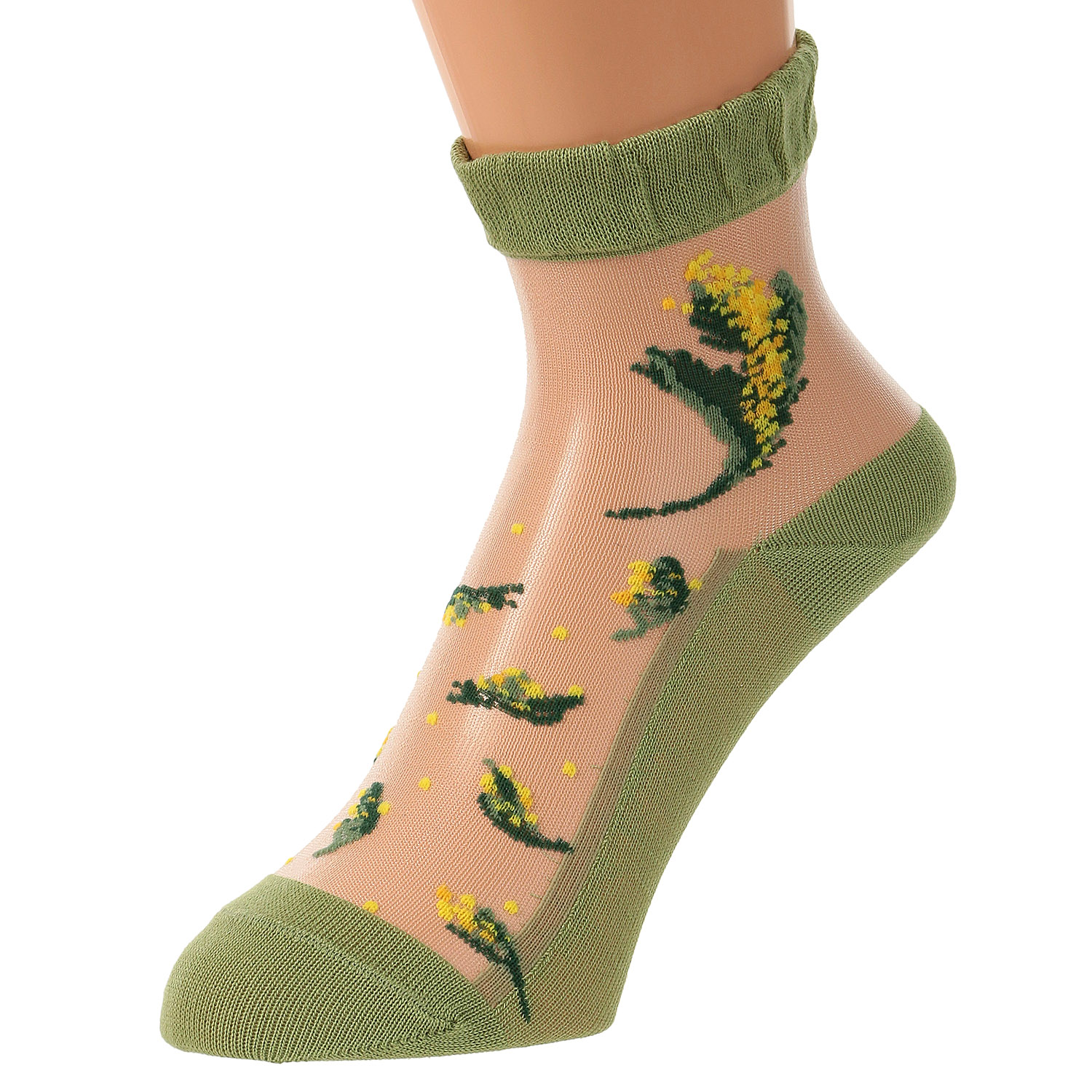 シースルーソックス クルー丈 ミモザ柄 - 画像5