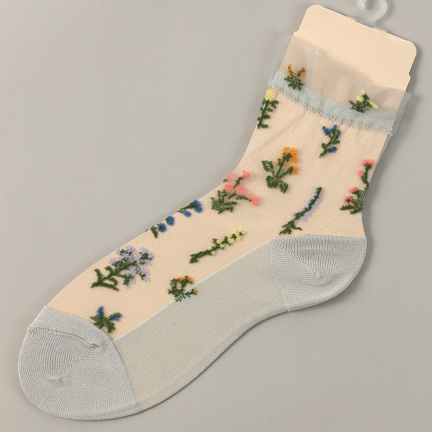 シースルーソックス クルー丈 花草柄 - 画像2