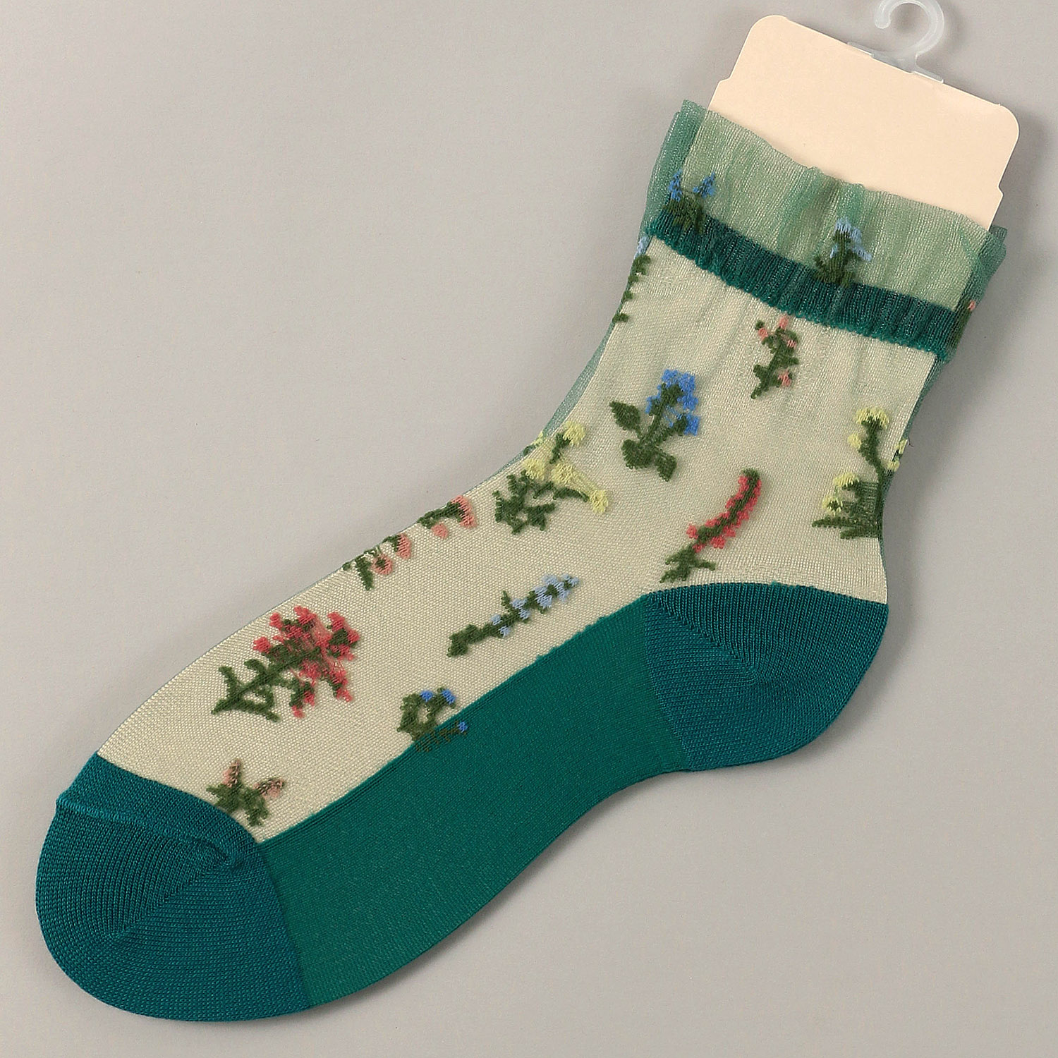 シースルーソックス クルー丈 花草柄 - 画像5