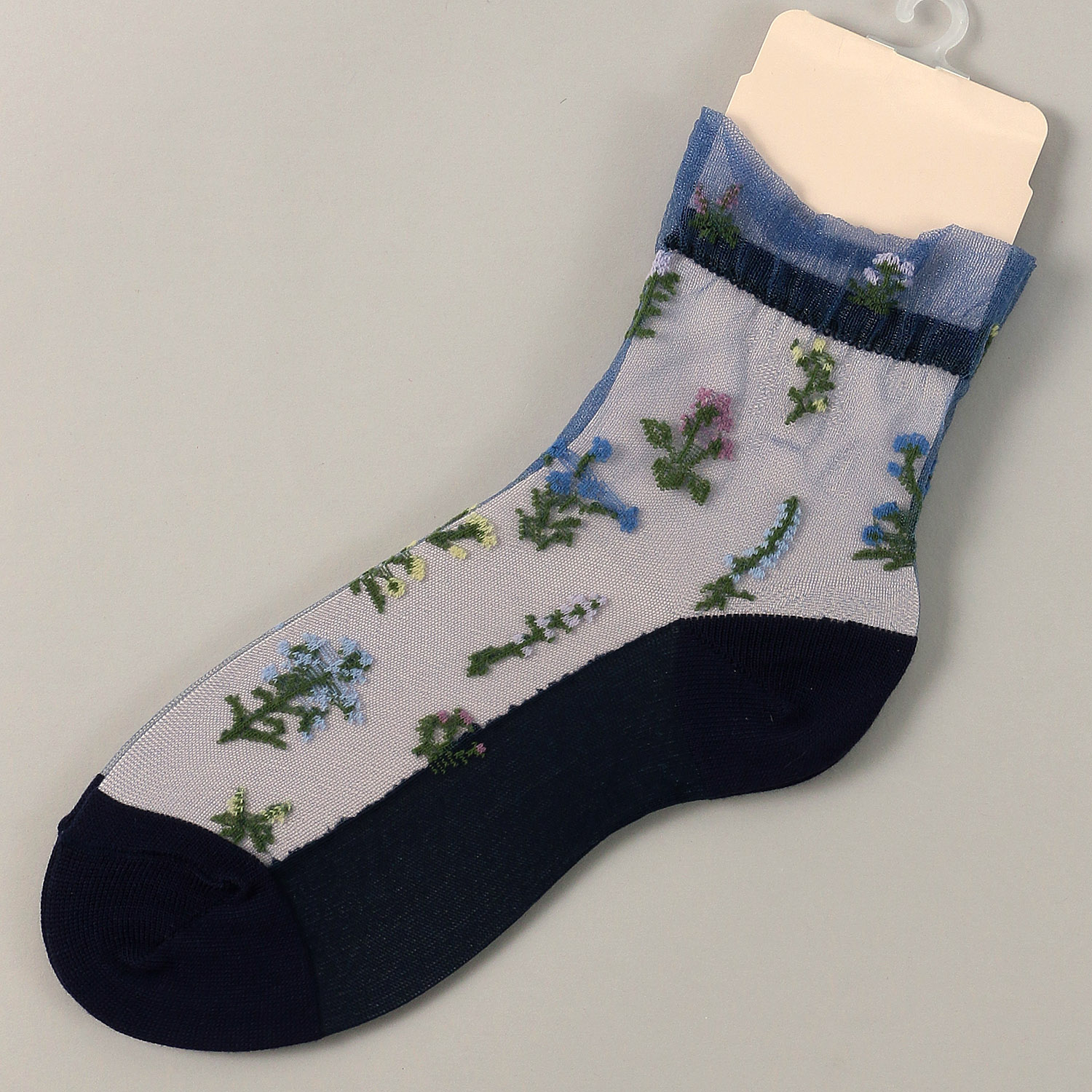 シースルーソックス クルー丈 花草柄 - 画像6