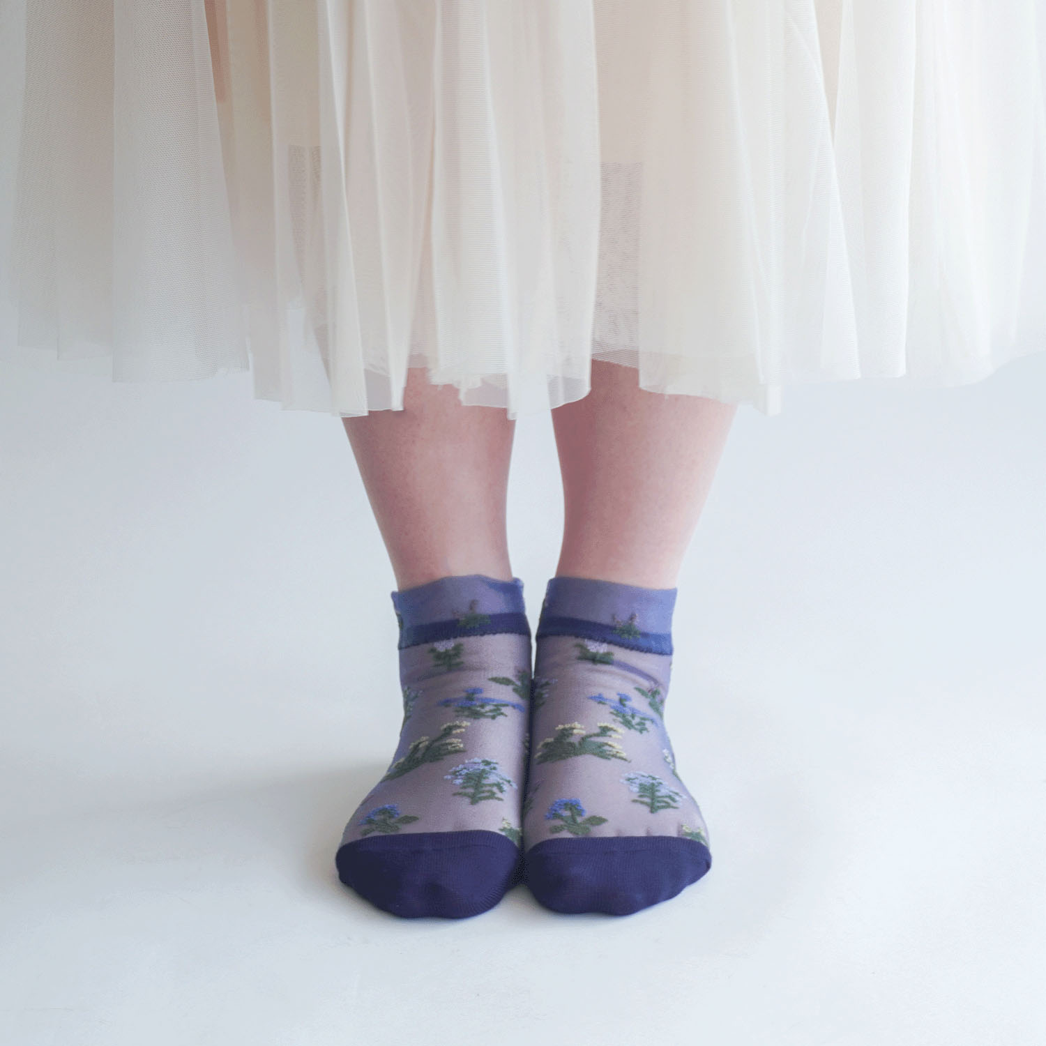 シースルーソックス クルー丈 花草柄 - 画像8