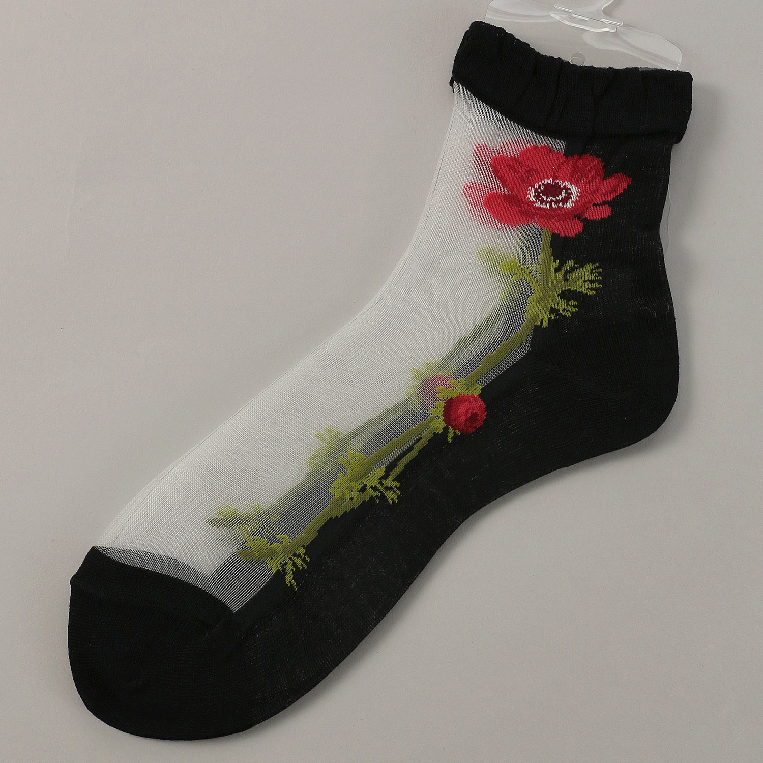 【26SS先行予約】 シースルーソックス クルー丈 大寸（24－26cm） アネモネ柄 靴下 - 画像3