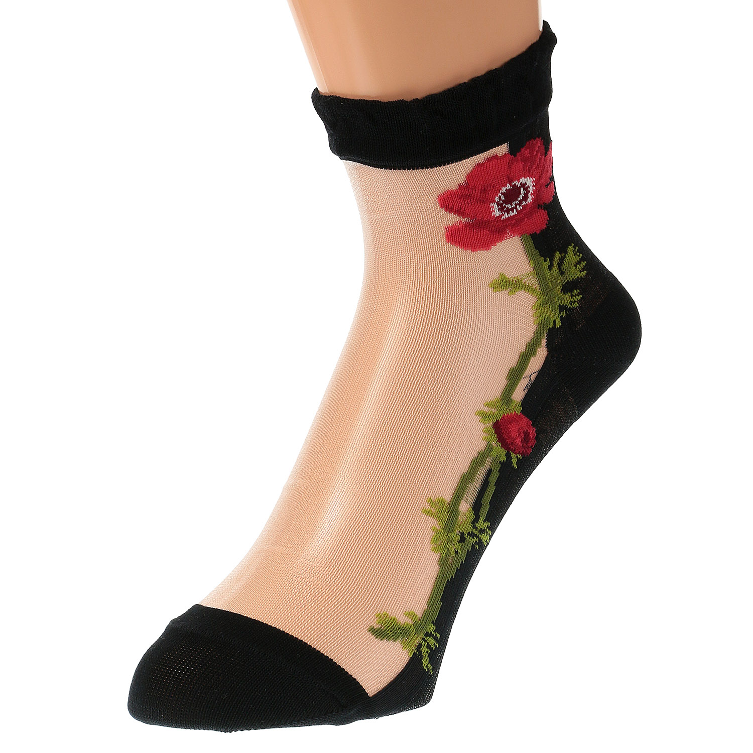 【26SS先行予約】 シースルーソックス クルー丈 大寸（24－26cm） アネモネ柄 靴下 - 画像4