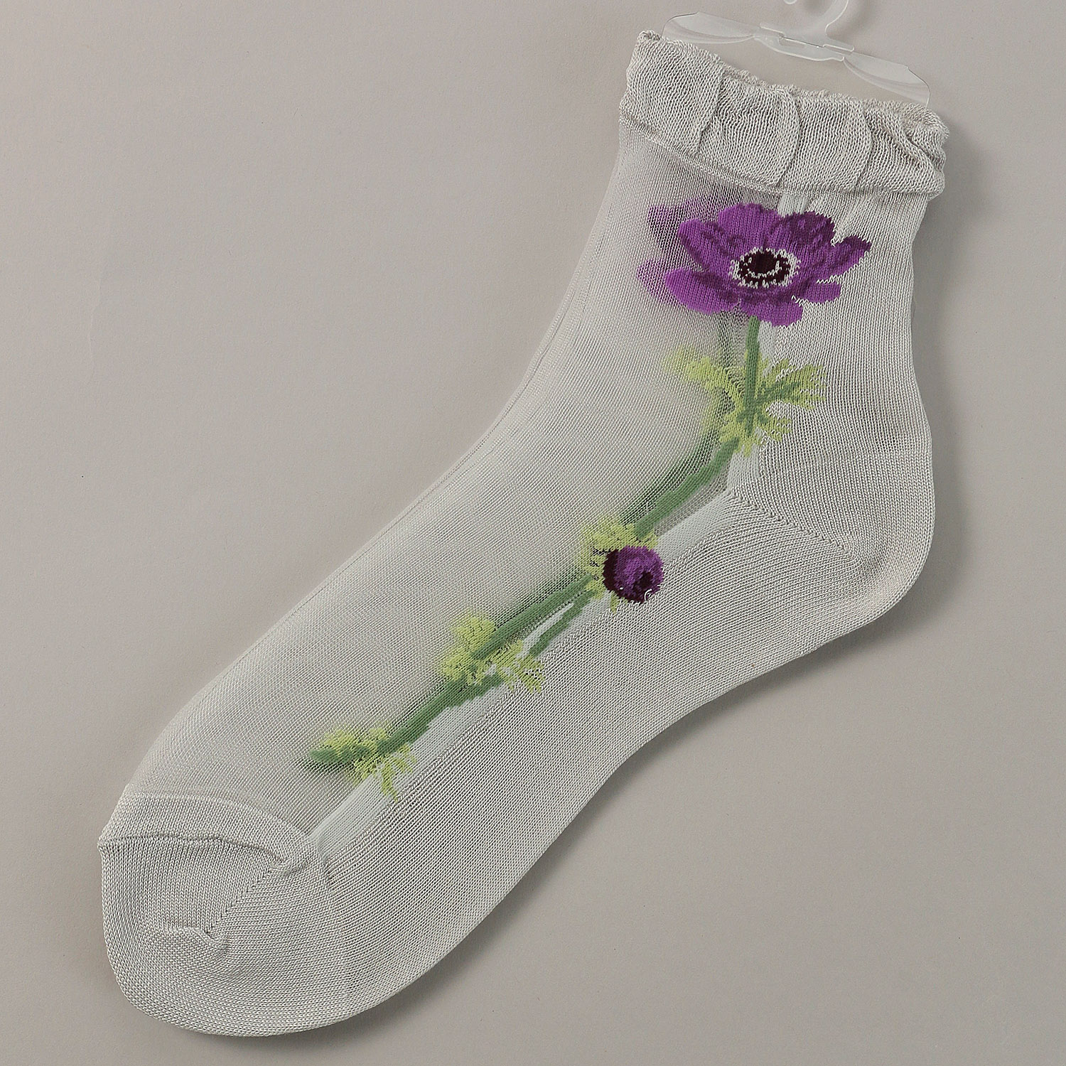 シースルーソックス クルー丈 大寸（24－26cm） アネモネ柄 靴下