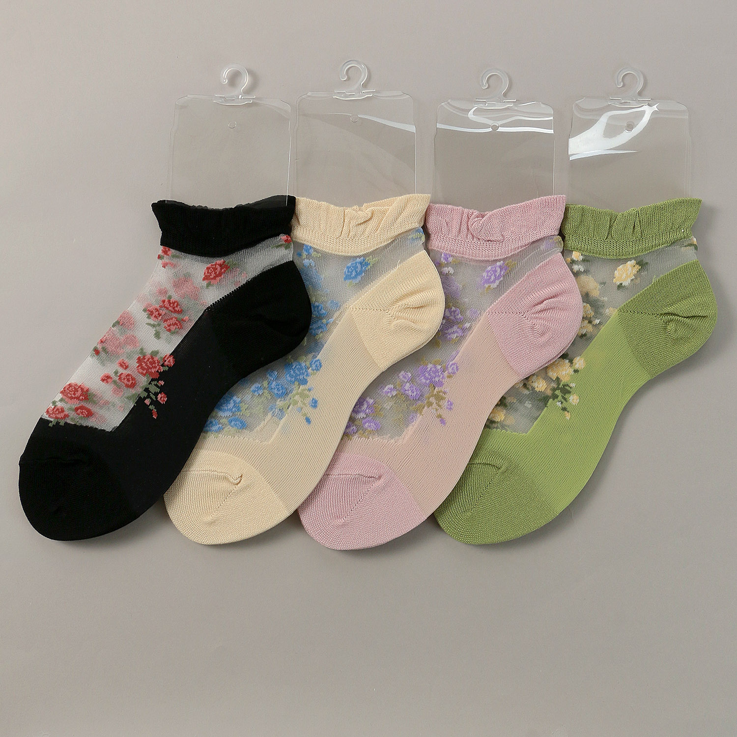 【26SS先行予約】 シースルーソックス ショート丈 バラブーケ柄 - 画像1