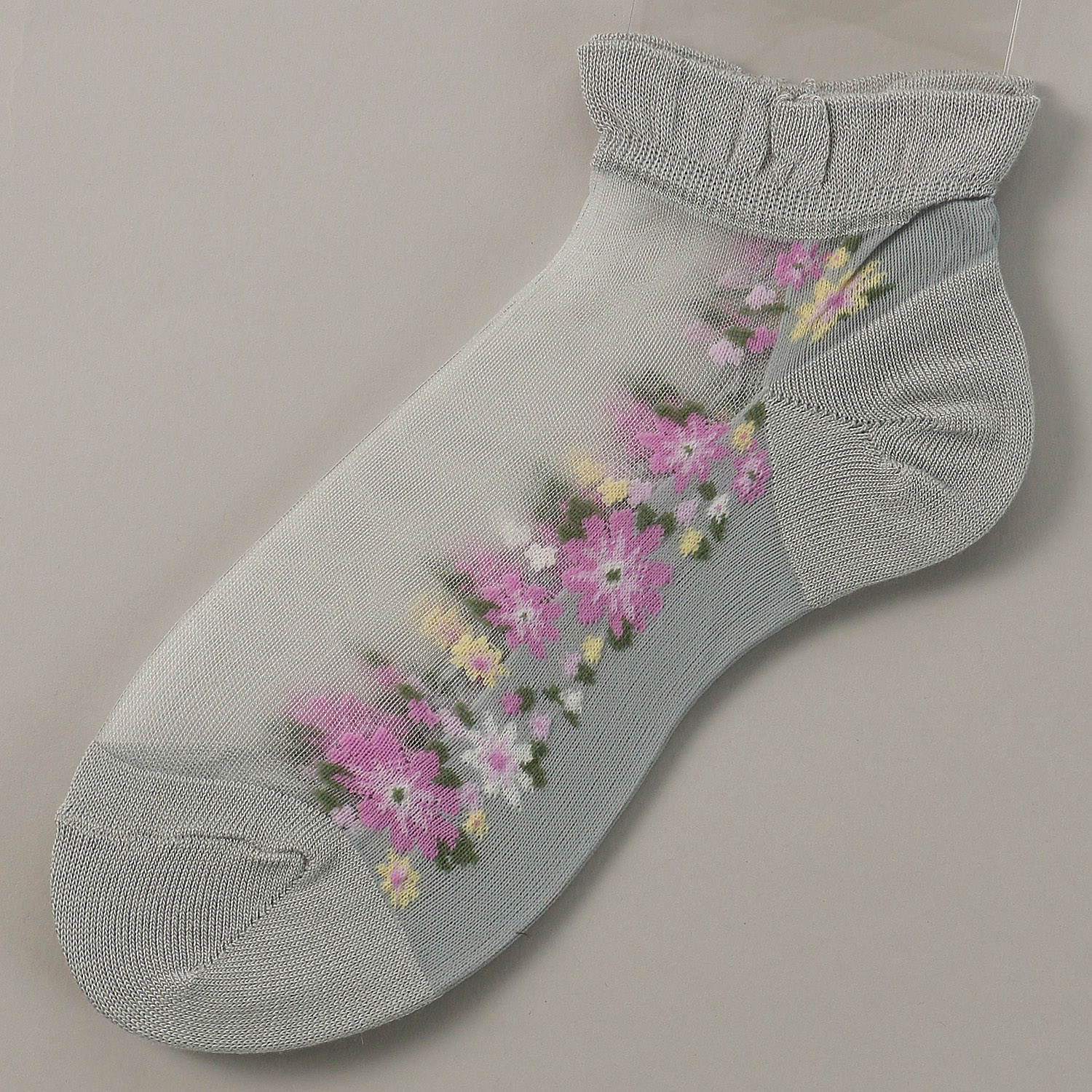 シースルーソックス ショート丈 ライン花柄 - 画像2