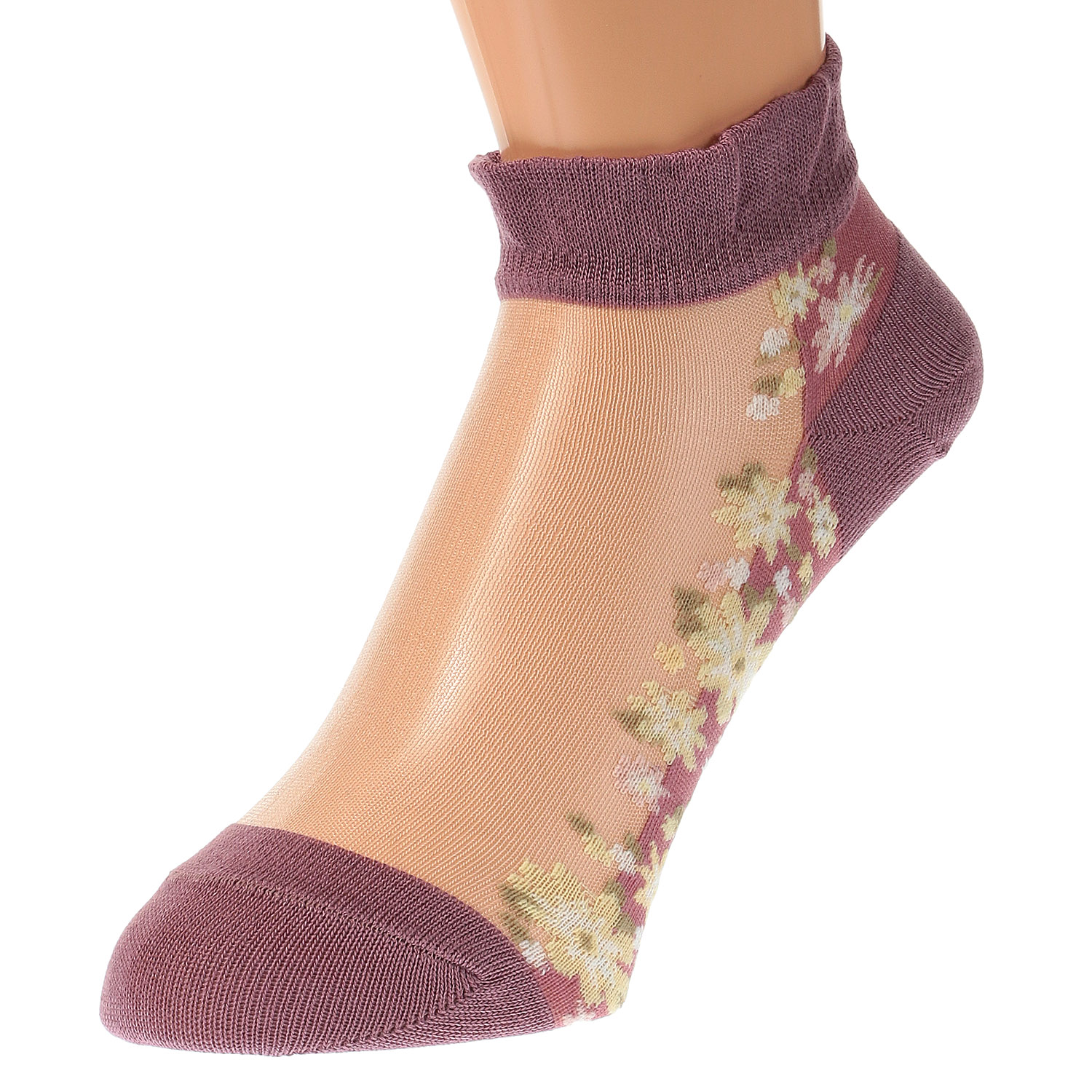 シースルーソックス ショート丈 ライン花柄 - 画像6