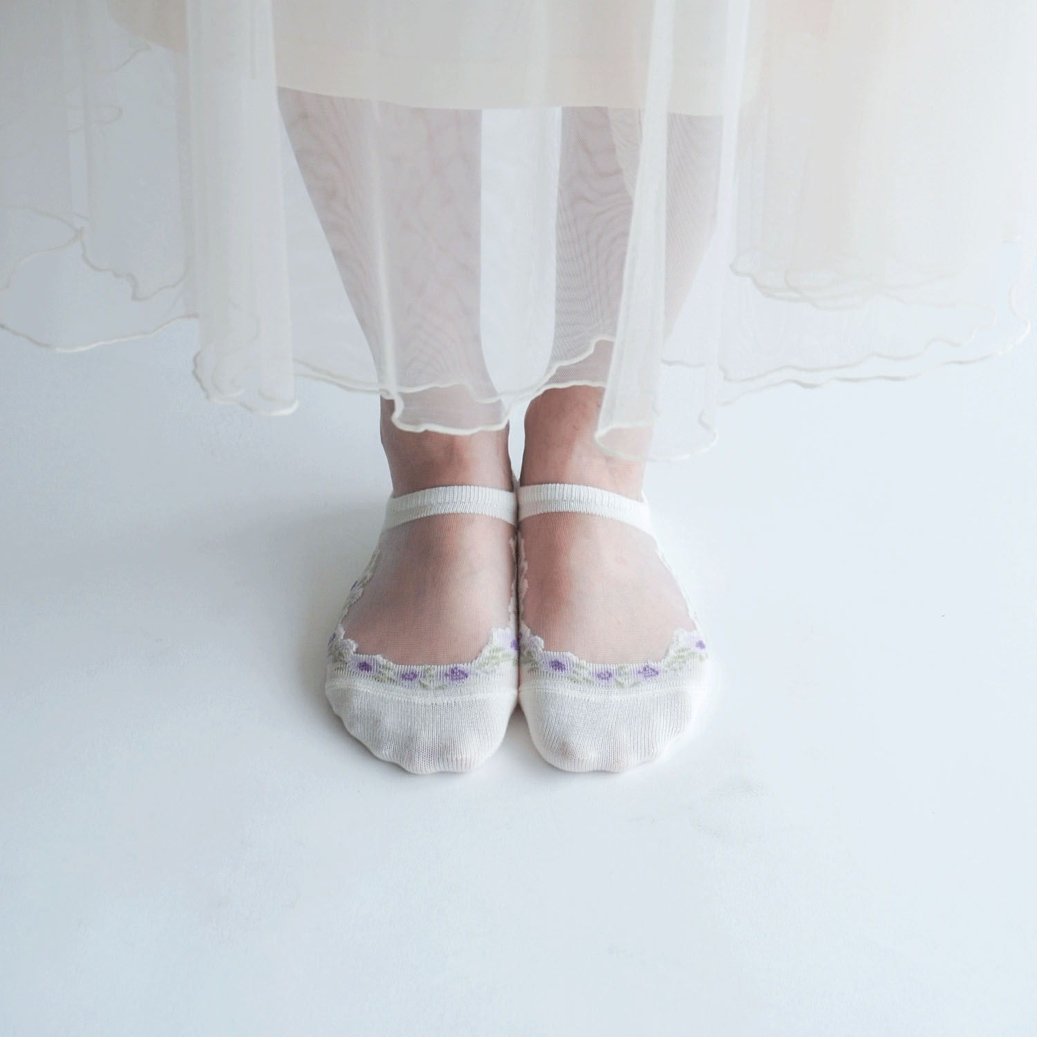 シースルーソックス  カバーソックス  花草柄 - 画像7