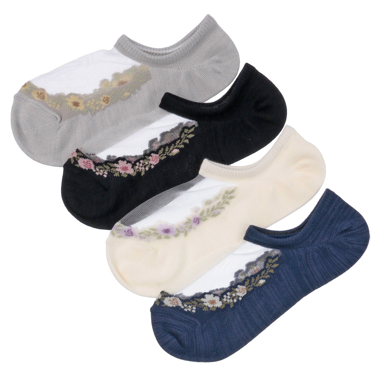 【先行予約】シースルーソックス  カバーソックス  花草柄 - 画像1