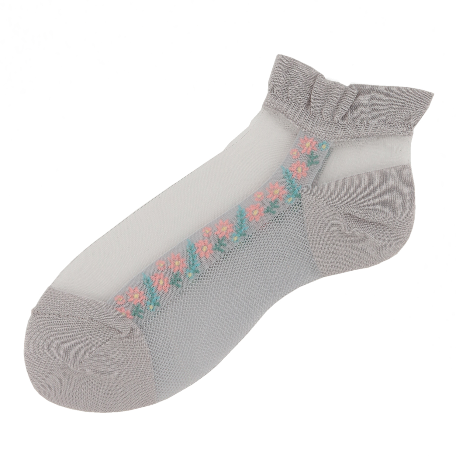 シースルーソックス  ショート丈 ライン花柄【在庫限り】 - 画像2