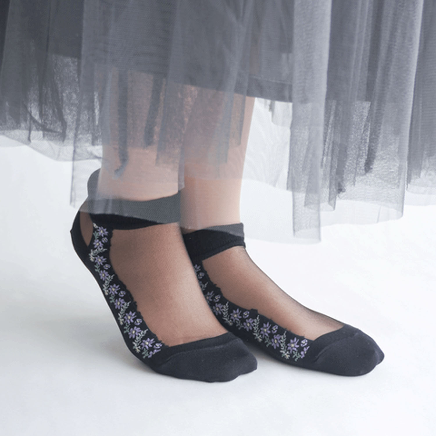 シースルーソックス  ショート丈 ライン花柄【在庫限り】 - 画像7