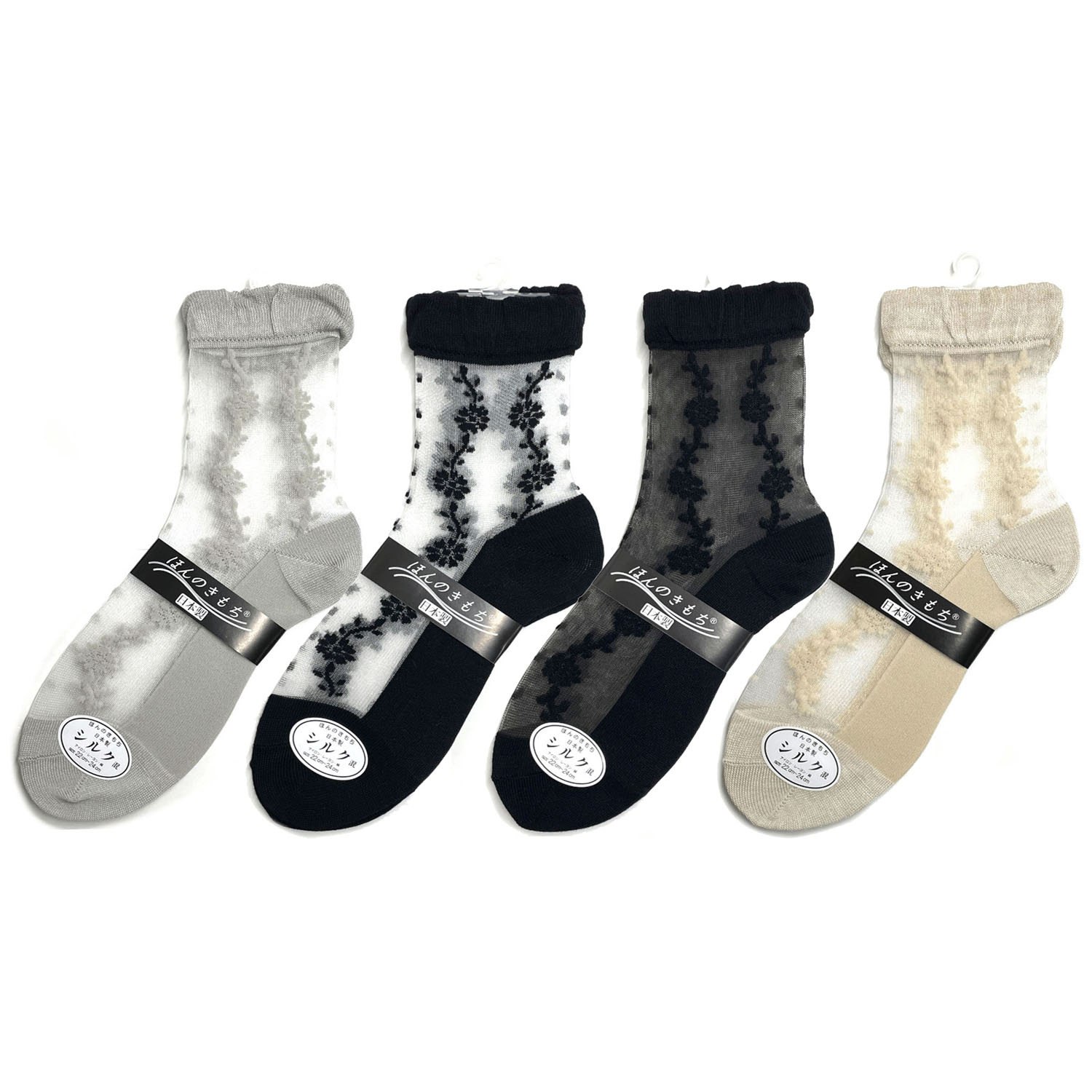 ミドルゲージシースルーソックス エレガント花