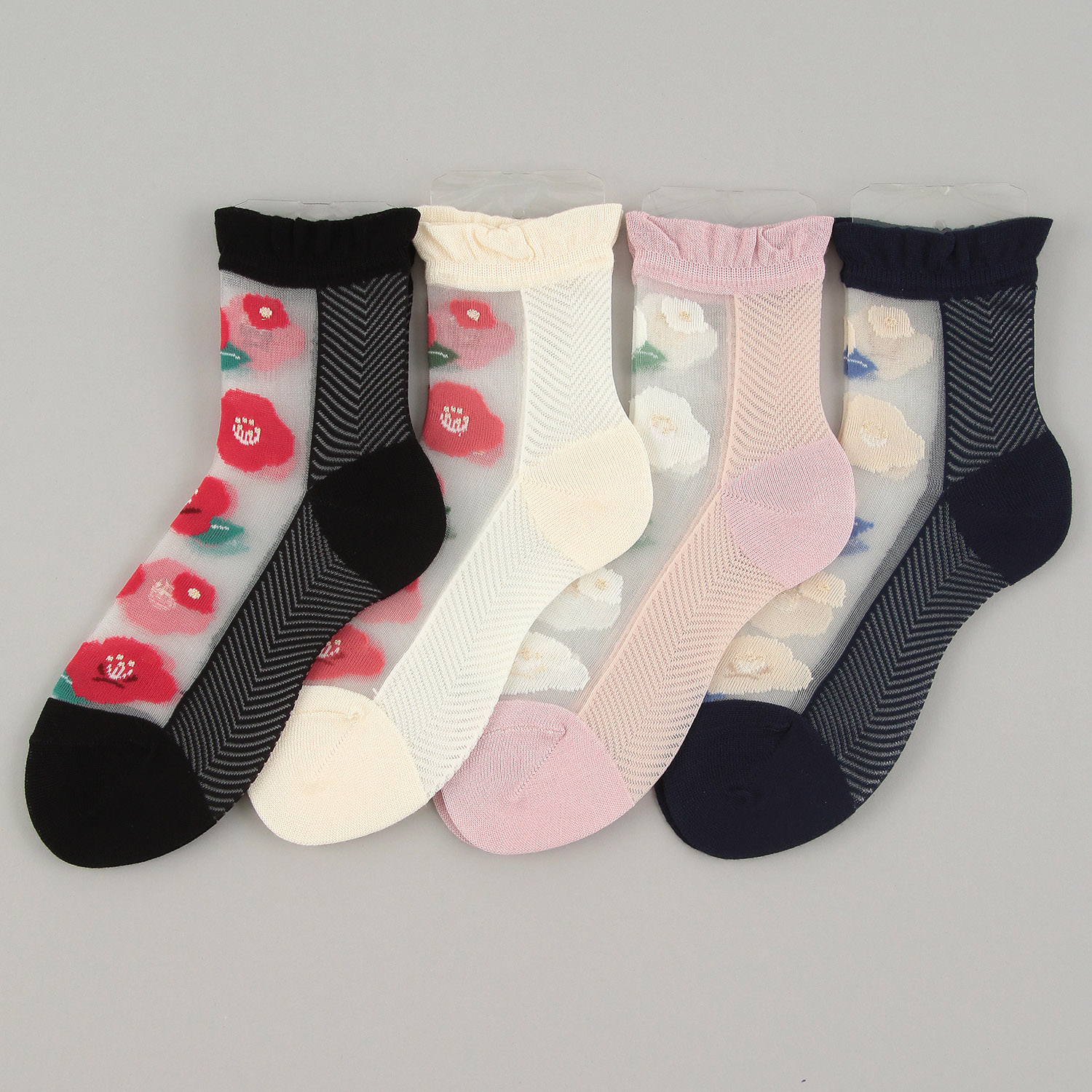 25SS新シリーズ シースルーソックス 和モダン 椿柄【在庫限り】 - 画像2