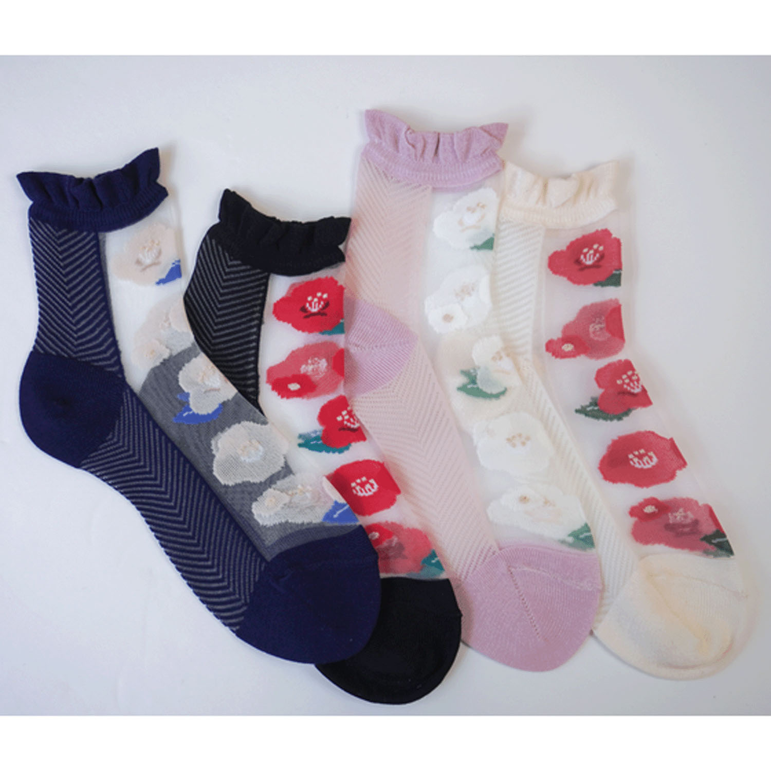 25SS新シリーズ シースルーソックス 和モダン 椿柄【在庫限り】 - 画像4