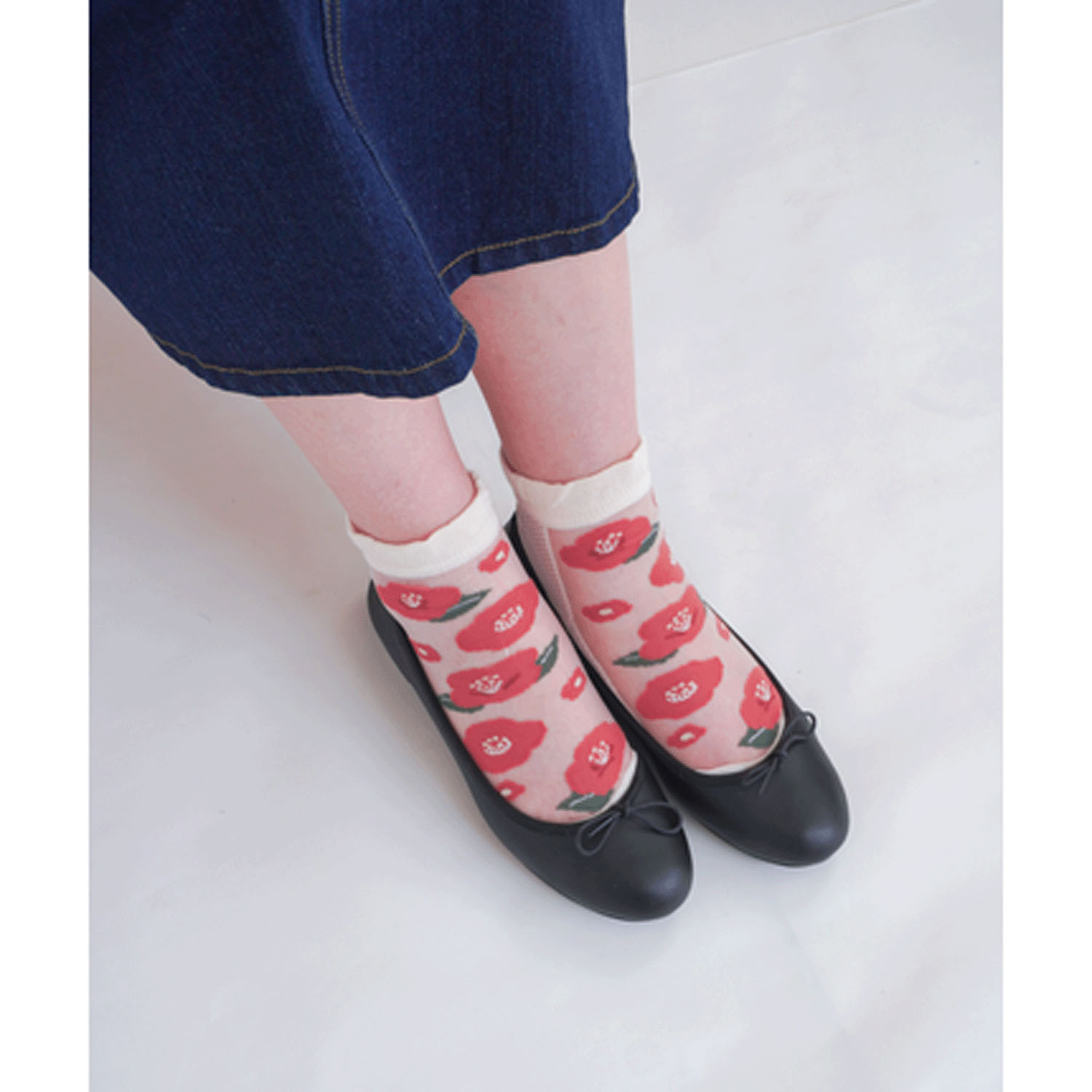 25SS新シリーズ シースルーソックス 和モダン 椿柄【在庫限り】