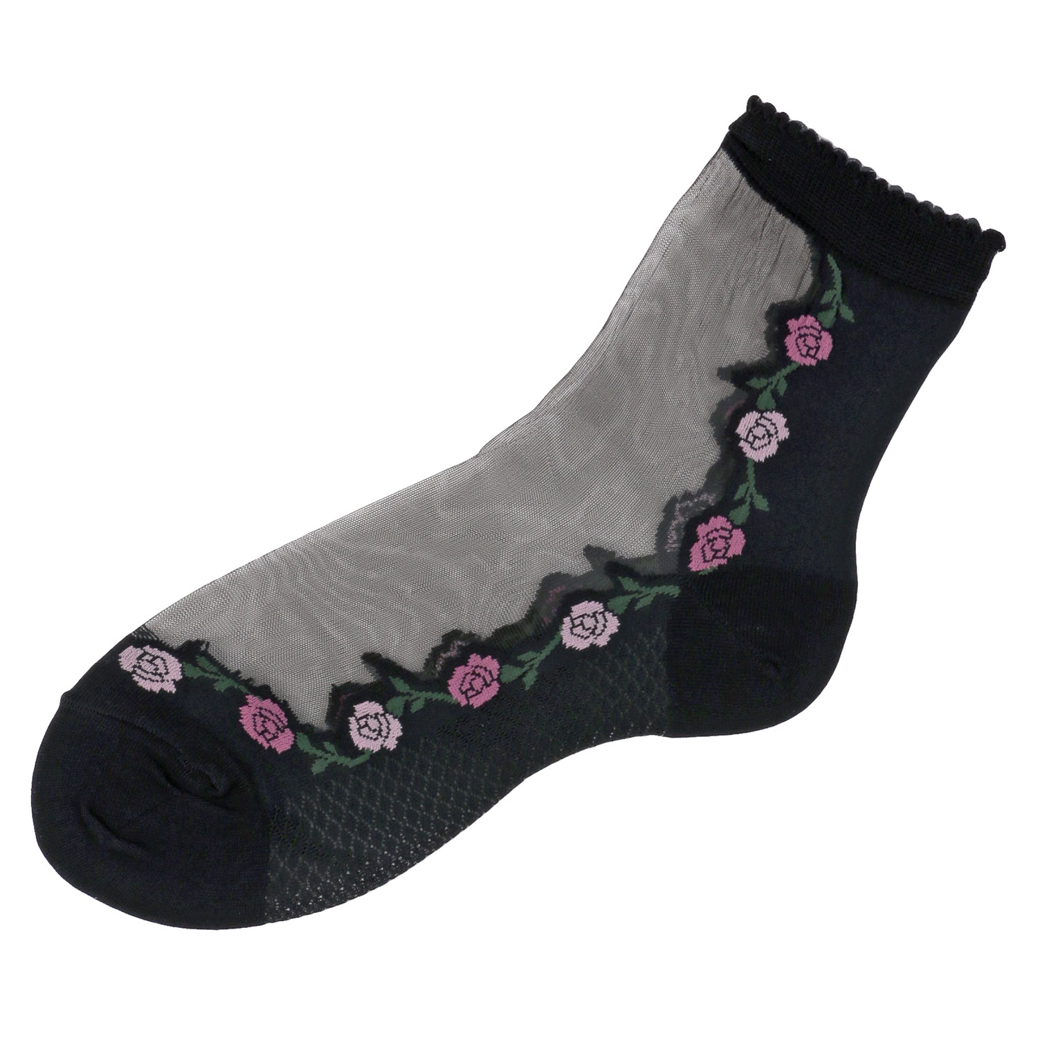 シースルーソックス ほんのきもち ハイゲージ シルク混 2色バラ柄 靴下【在庫限り】 - 画像4