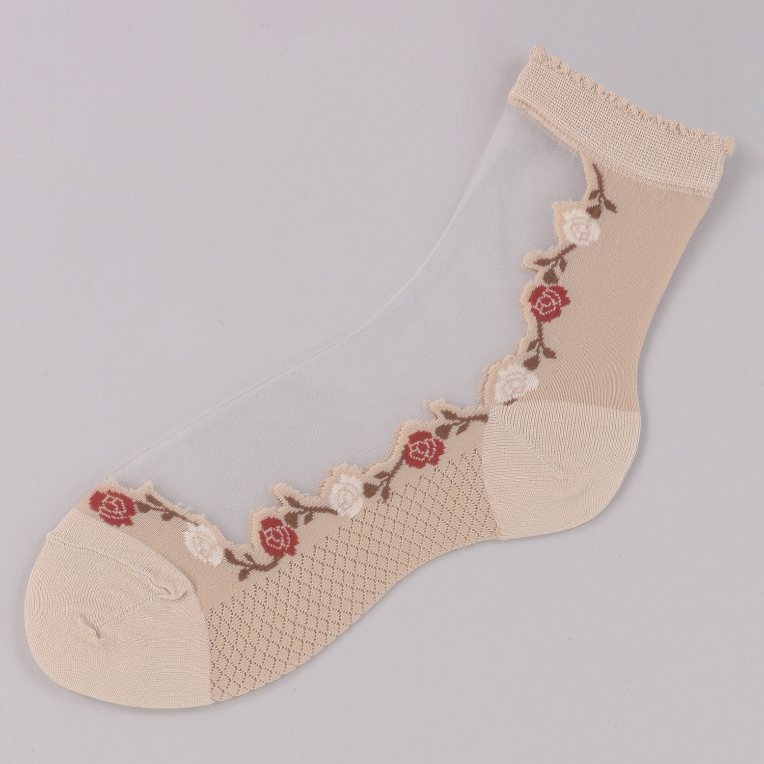 シースルーソックス ほんのきもち ハイゲージ シルク混 2色バラ柄 靴下【在庫限り】 - 画像5