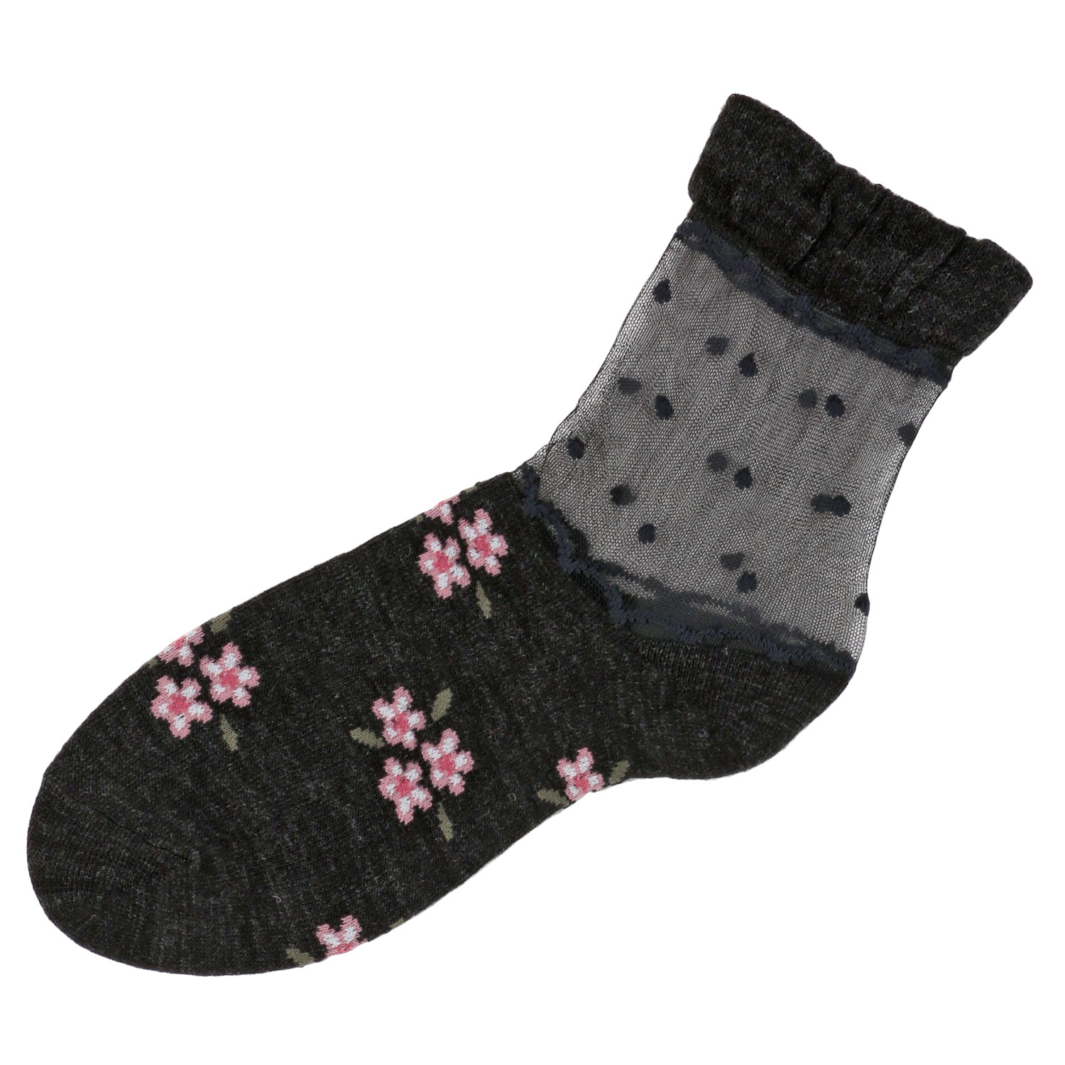 シースルーソックス ほんのきもち 毛混 フラワー柄  靴下【在庫限り】 - 画像3