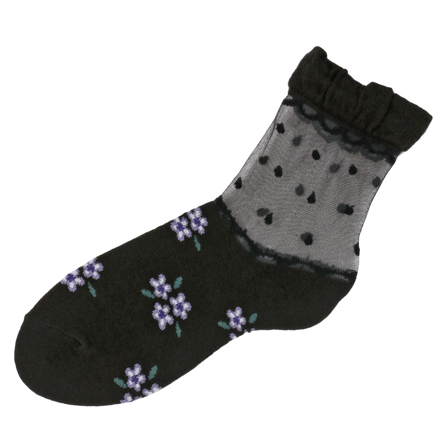 シースルーソックス ほんのきもち 毛混 フラワー柄  靴下【在庫限り】 - 画像4